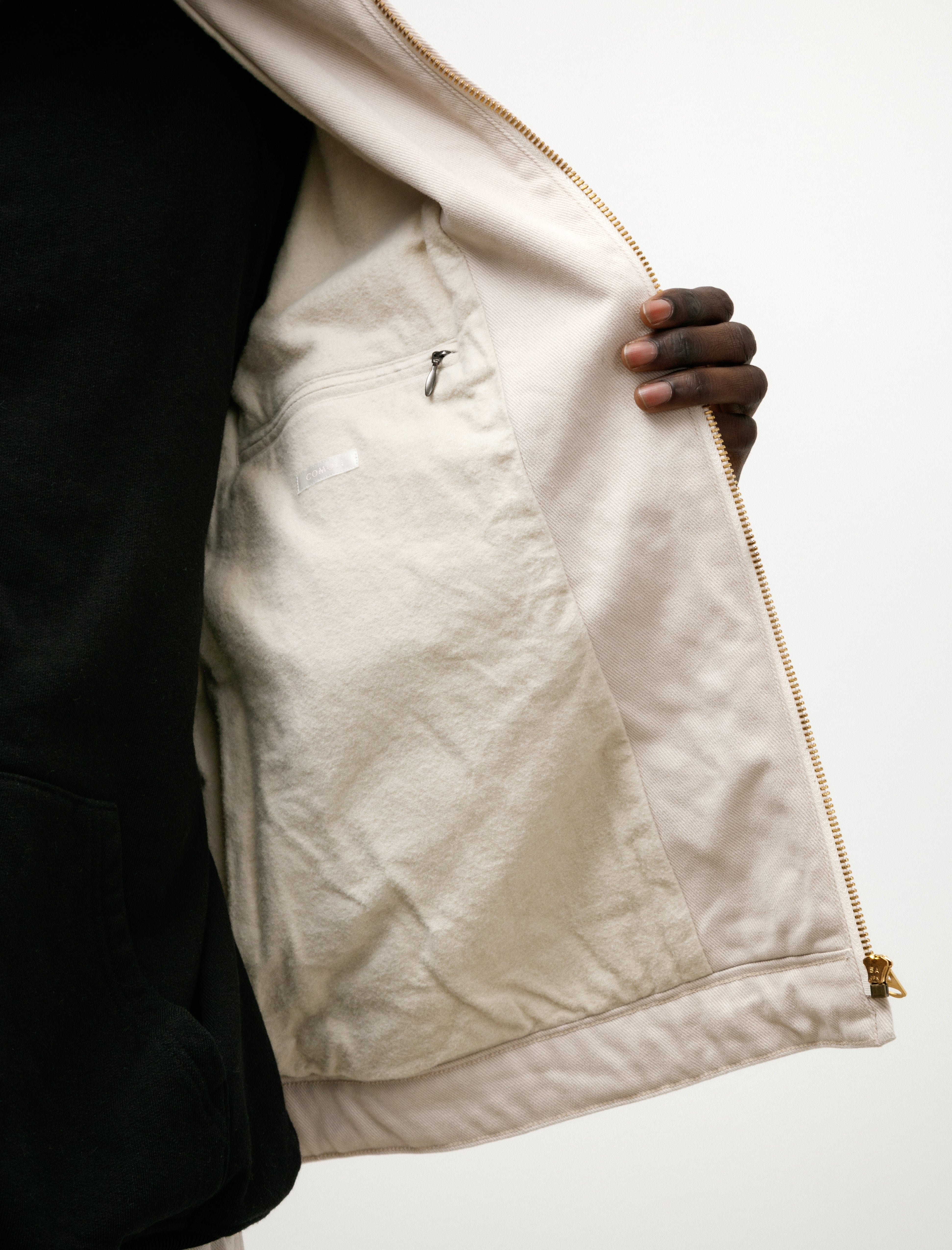 Comoli Cotton Twill Zip Short Jacket Ivory