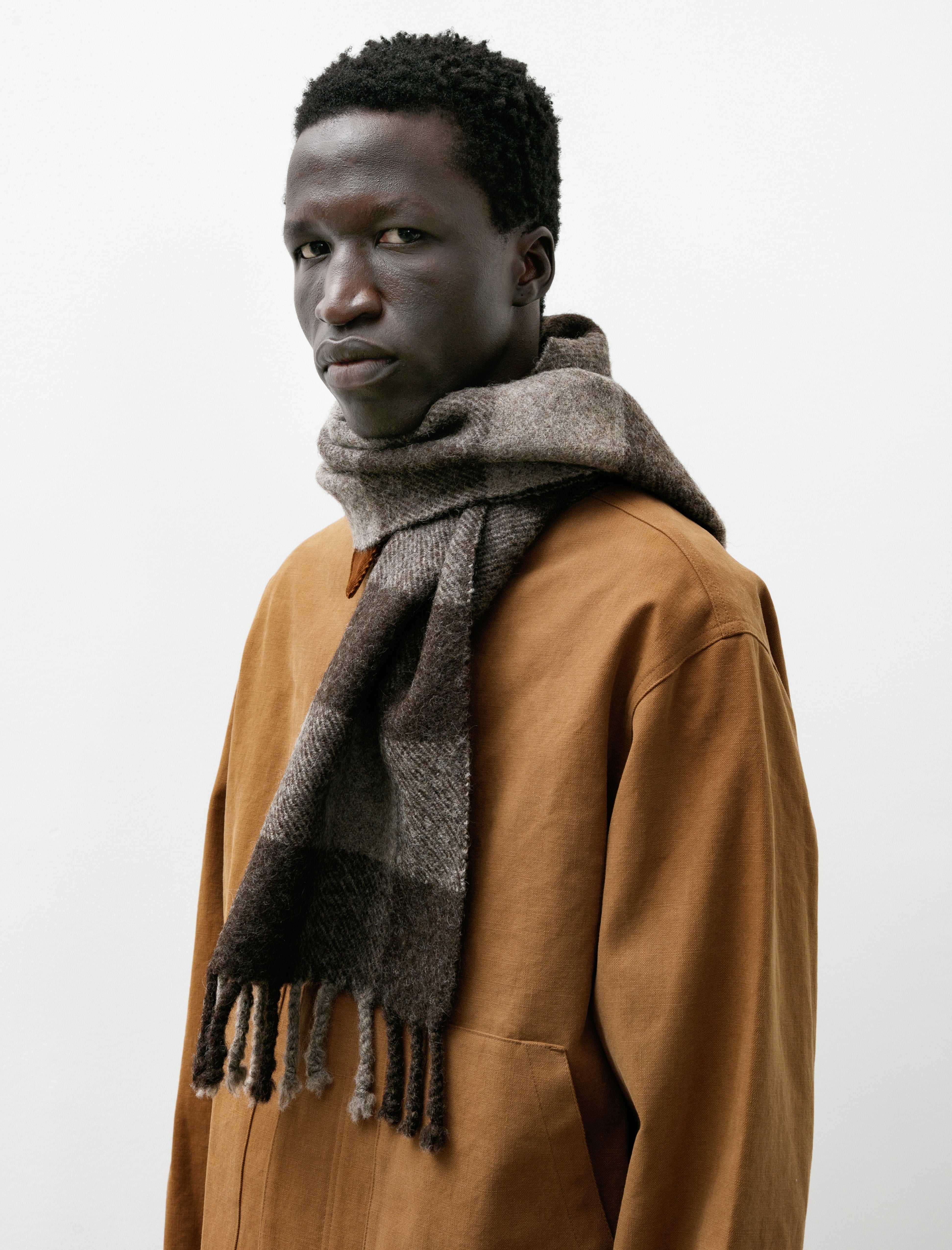 Dana Lee Brown Felted Blanket Scarf Broad Check Sheep's Black