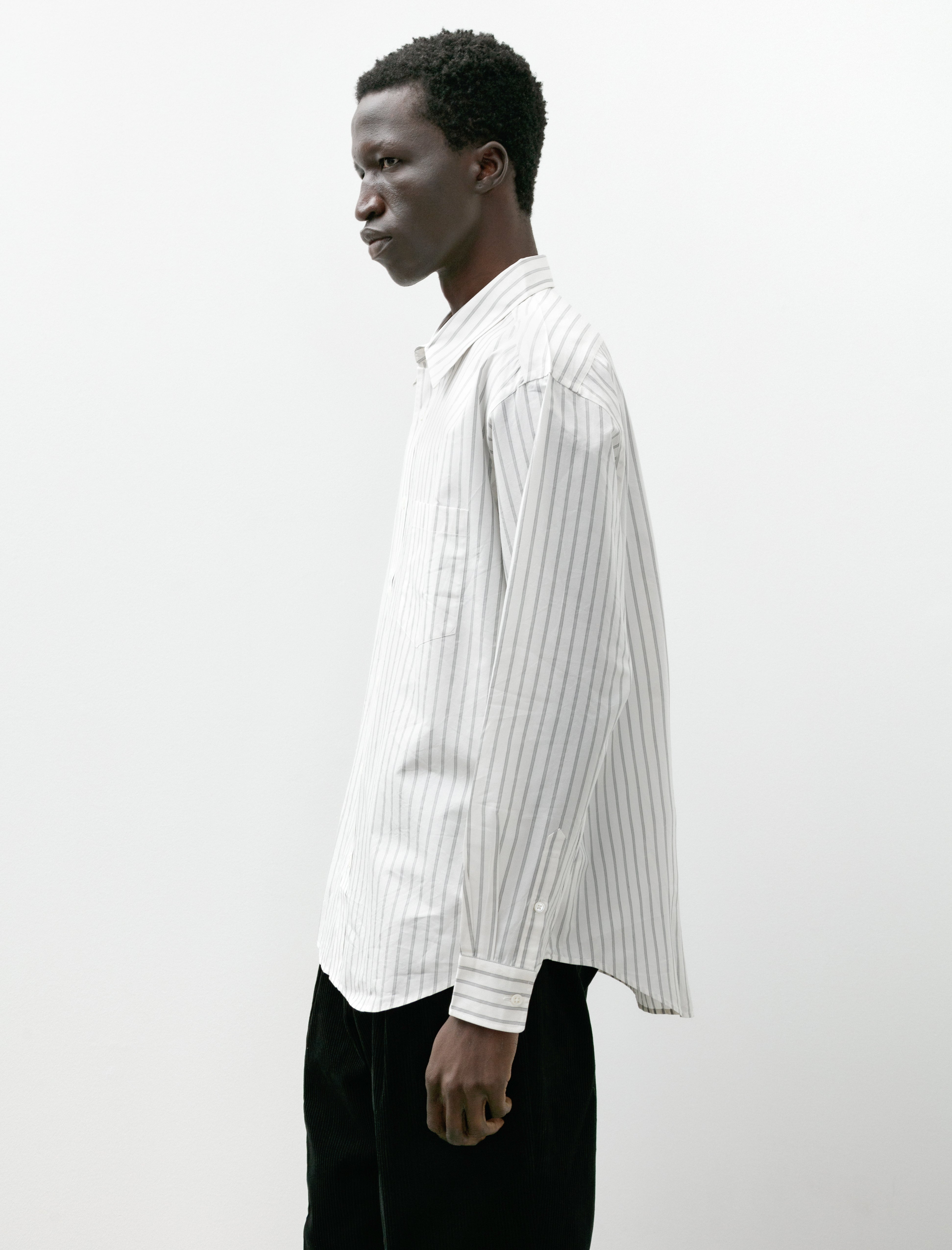 Ernie Palo Silk Cotton Stripe Shirt White