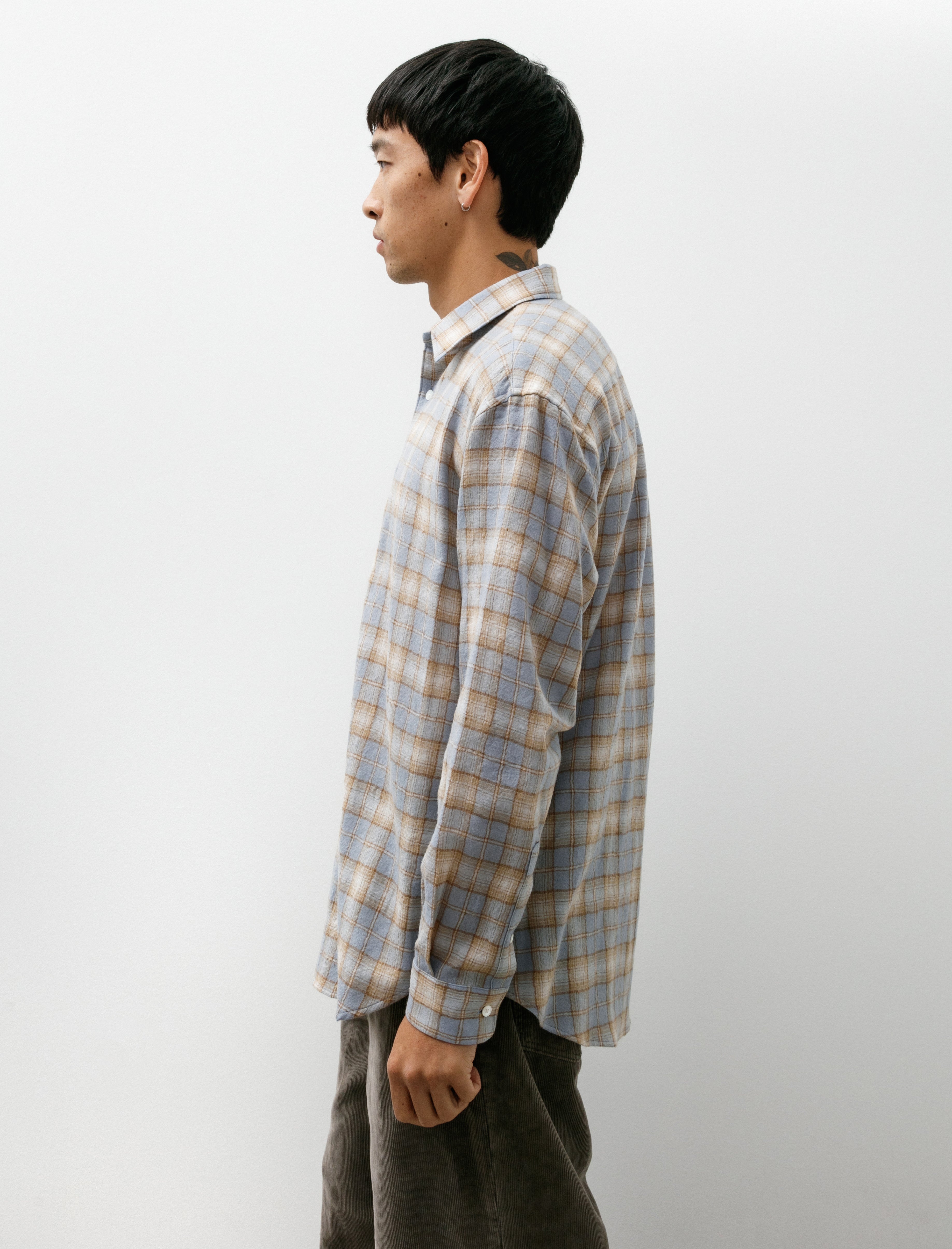 Auralee Airy Wool Check Shirt Light Blue Beige