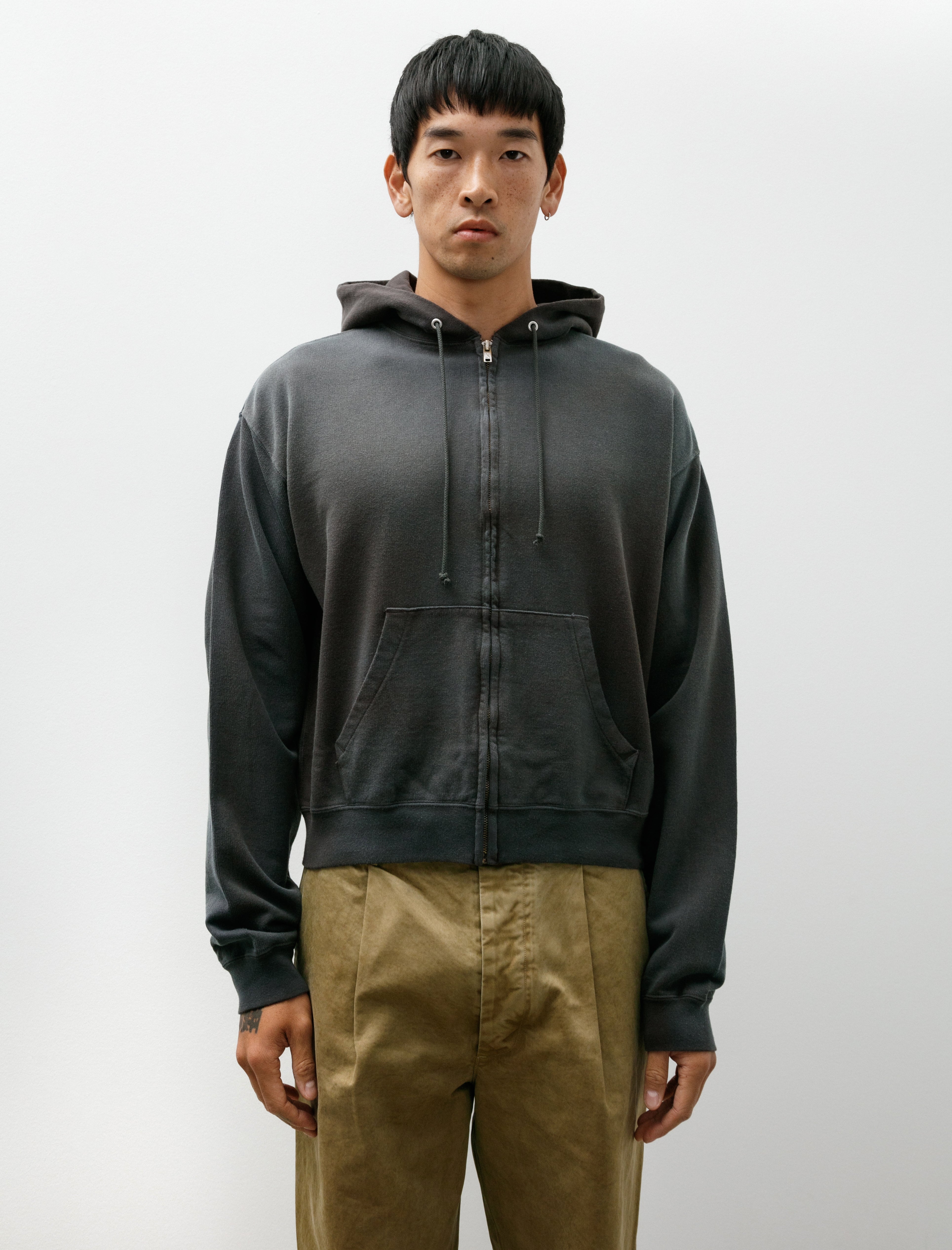 Auralee Product Dyed Pima Light Sweat Zip Parka Ink Black
