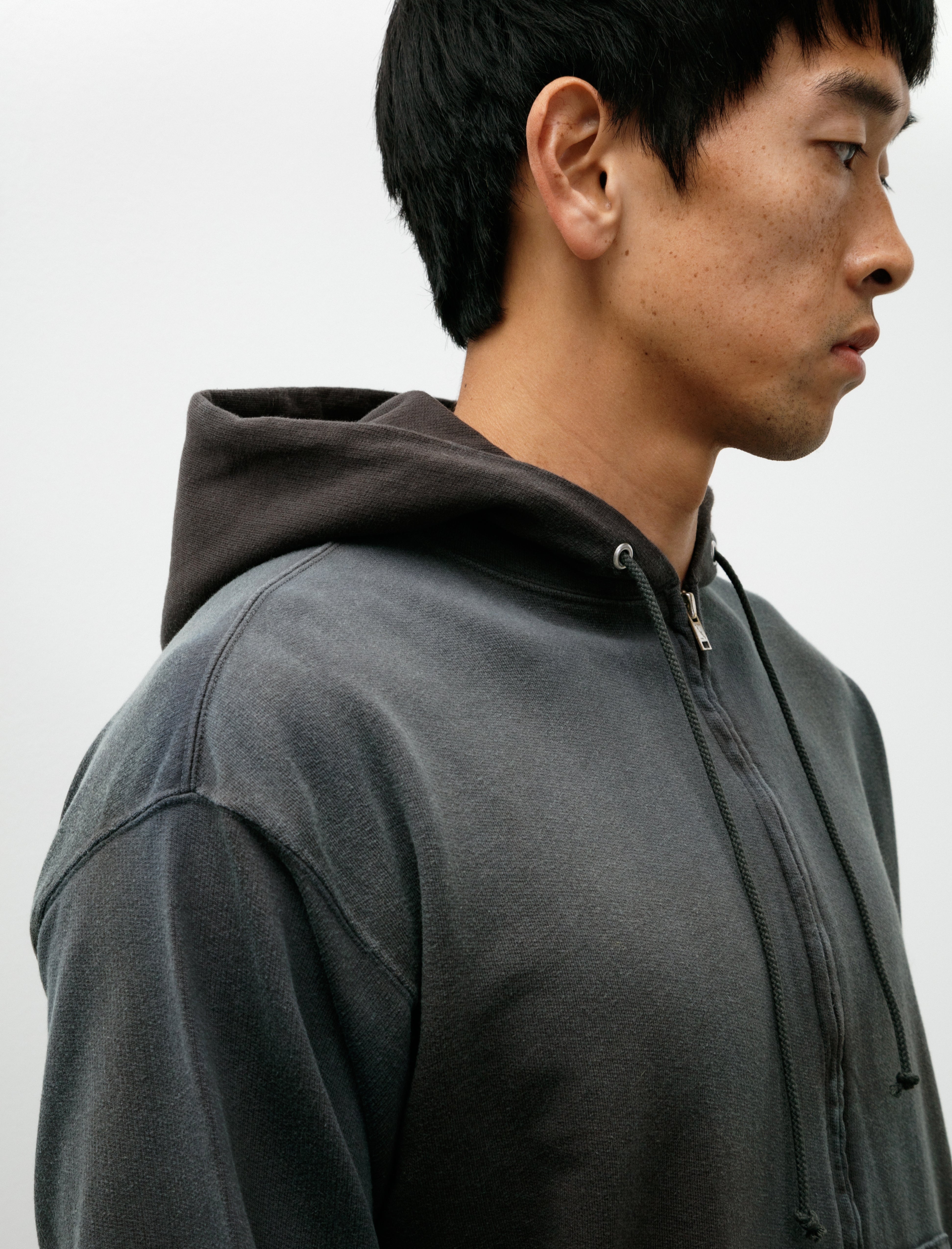 Auralee Product Dyed Pima Light Sweat Zip Parka Ink Black