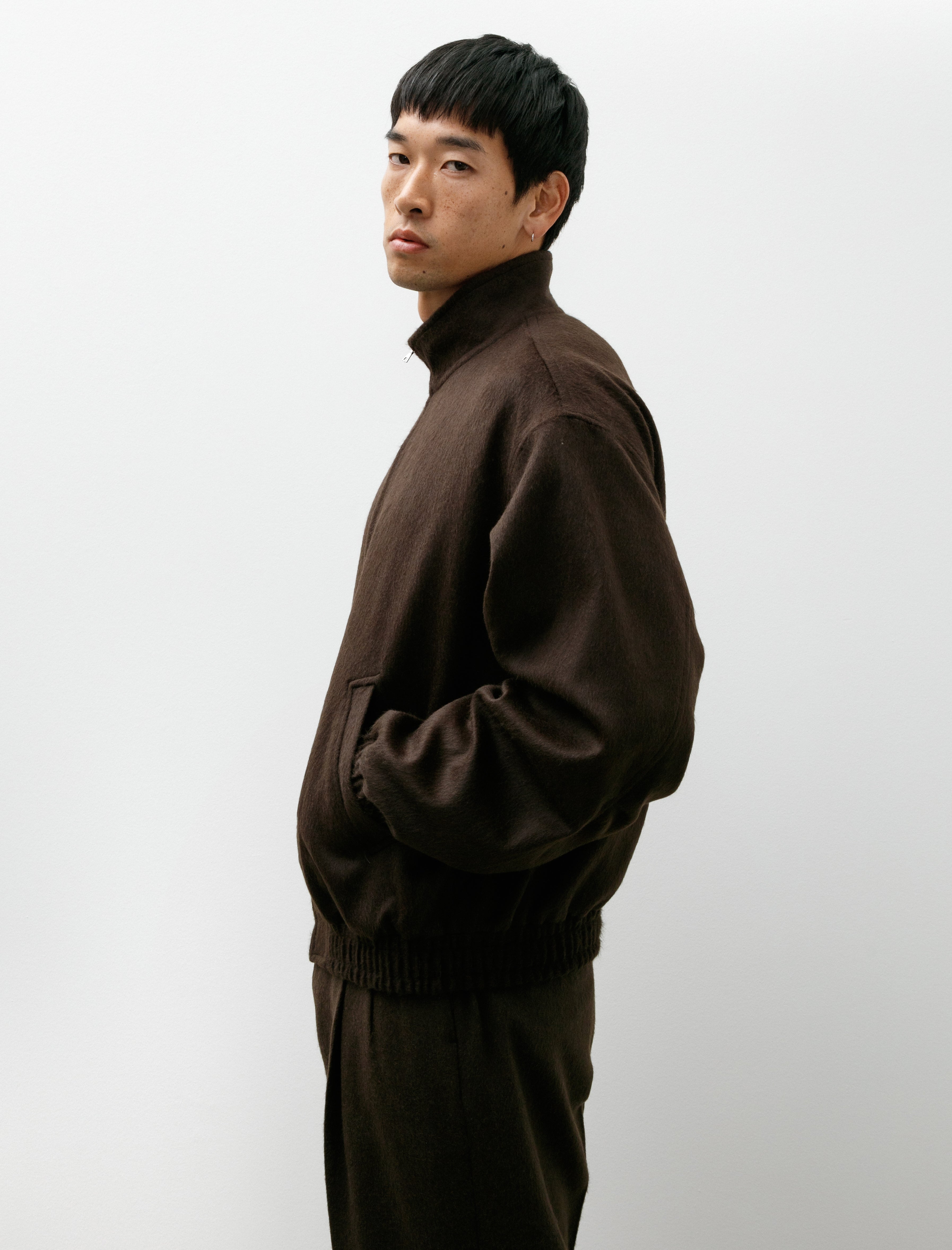 Baby Camel Flannel Zip Blouson Dark Brown