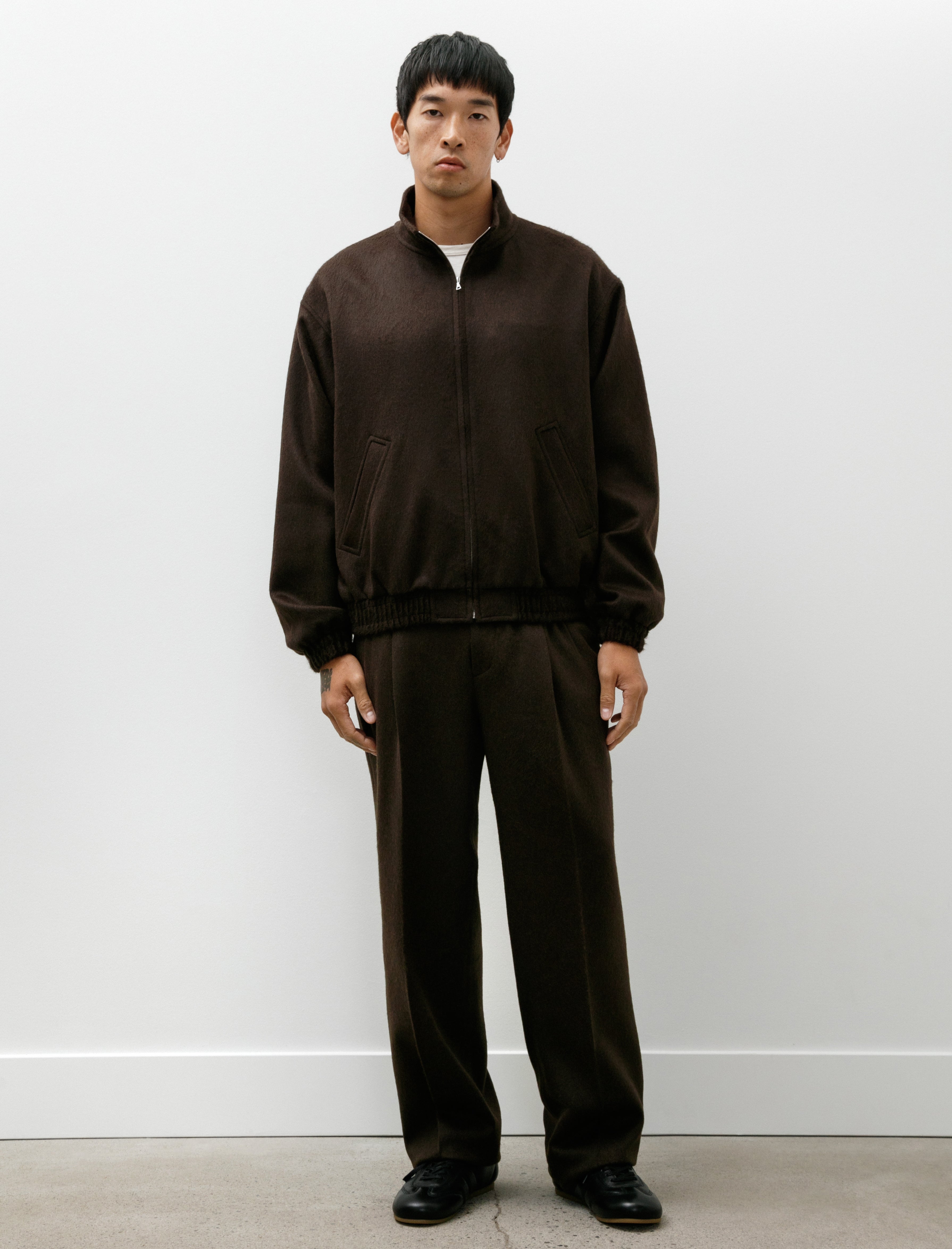 Auralee Baby Camel Flannel Two-Tuck Slacks Dark Brown