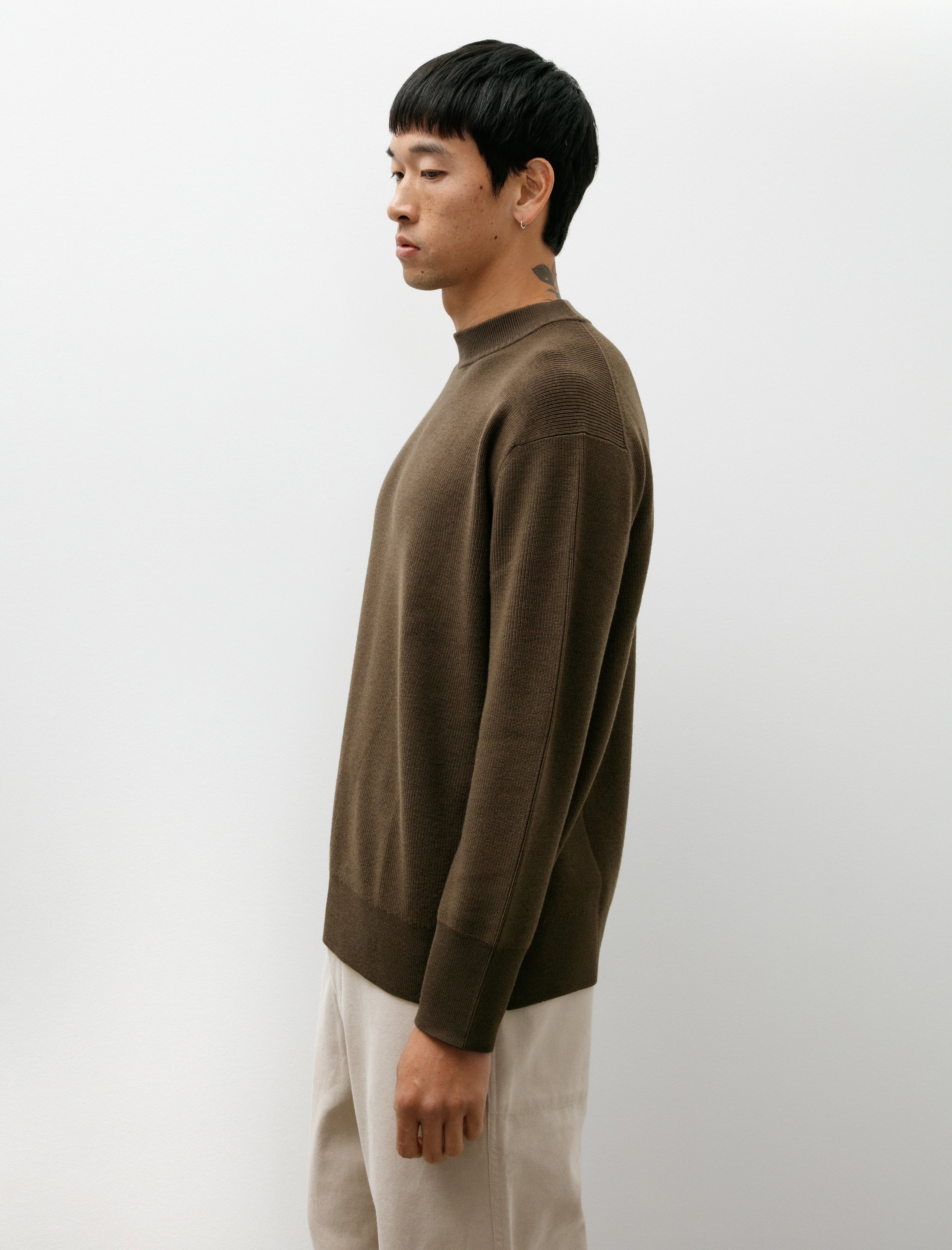 Margaret Howell Fine Rib Crew Merino Wool Khaki