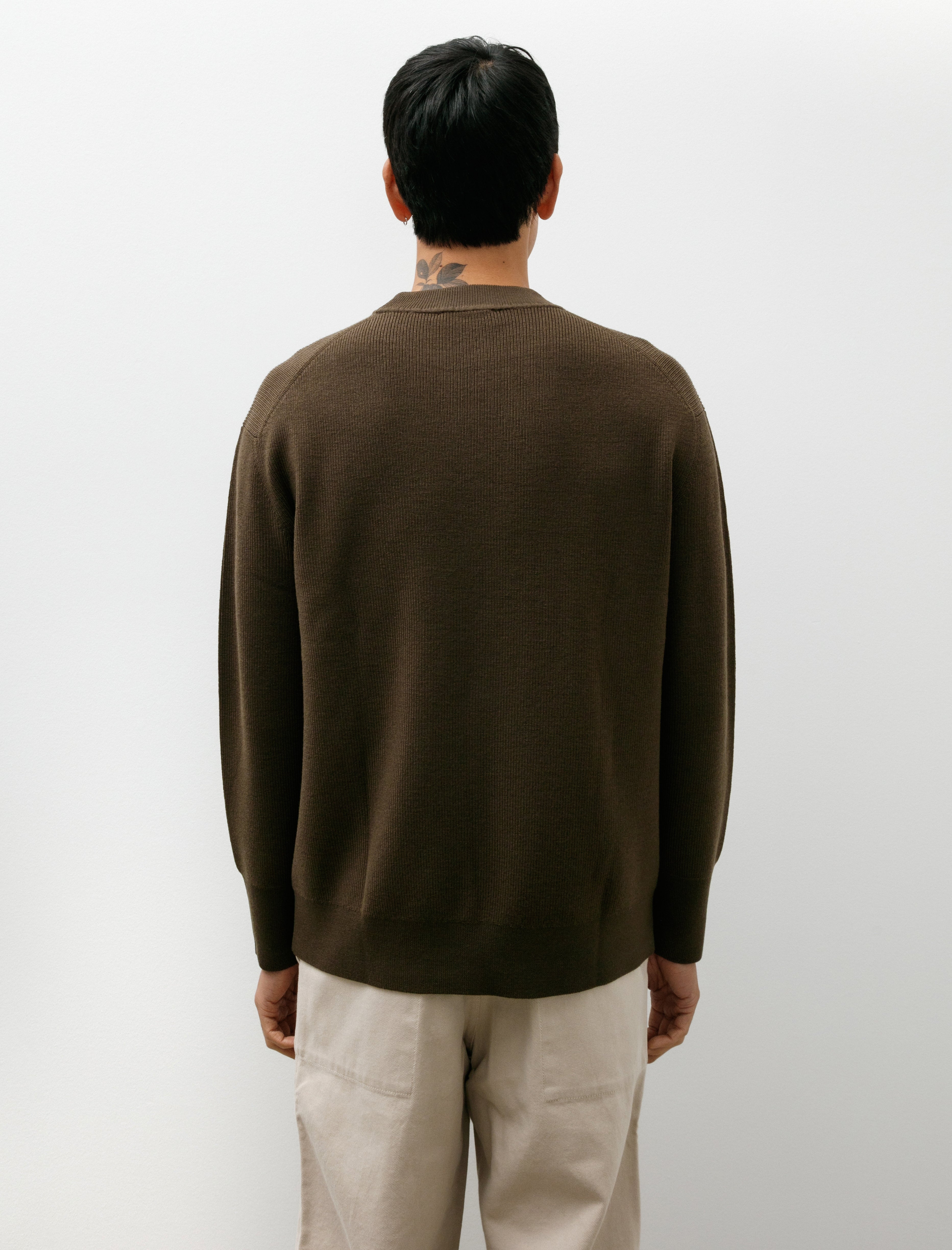 Margaret Howell Fine Rib Crew Merino Wool Khaki