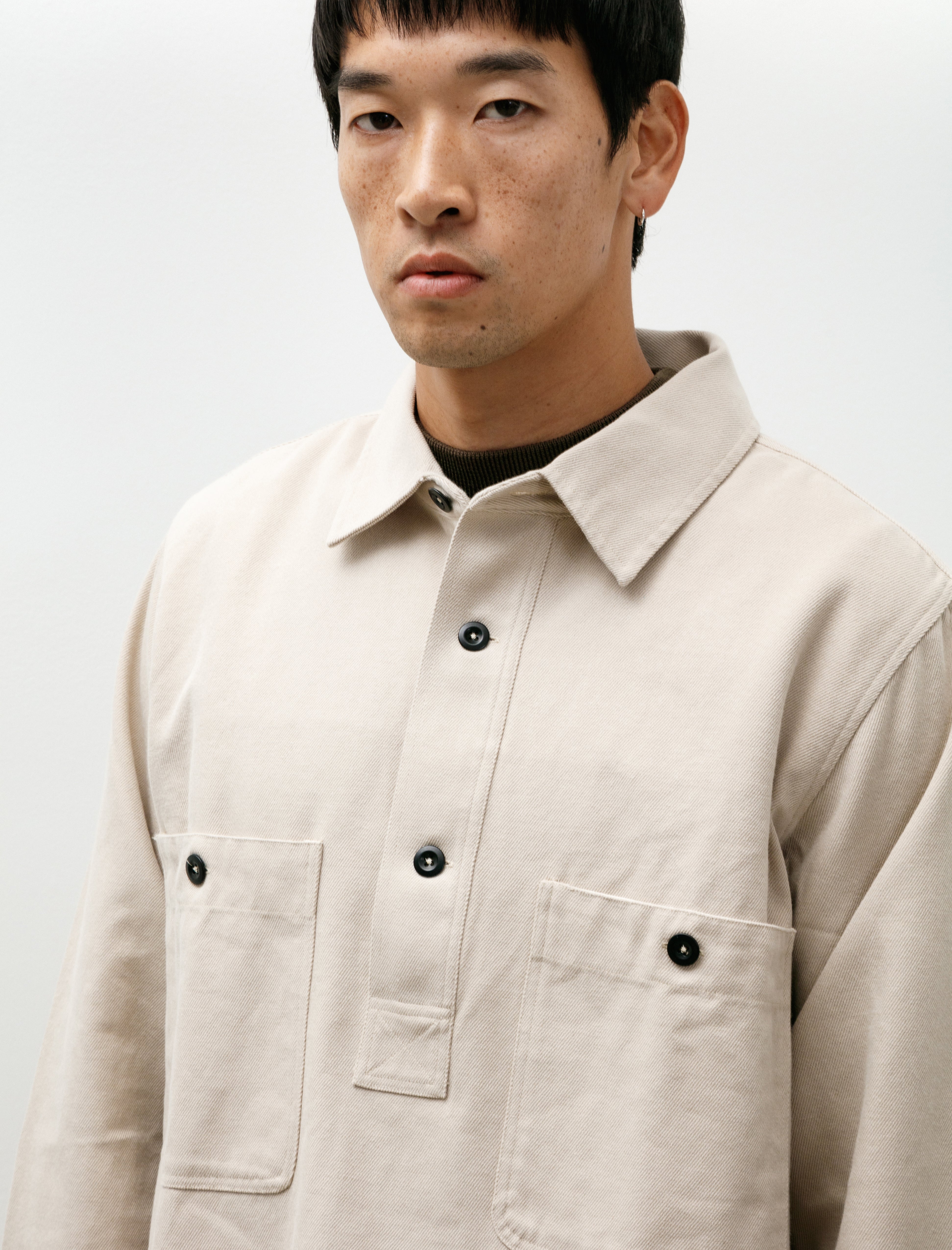 Margaret Howell MHL Overhead Shirt Cotton Wool Drill Bone