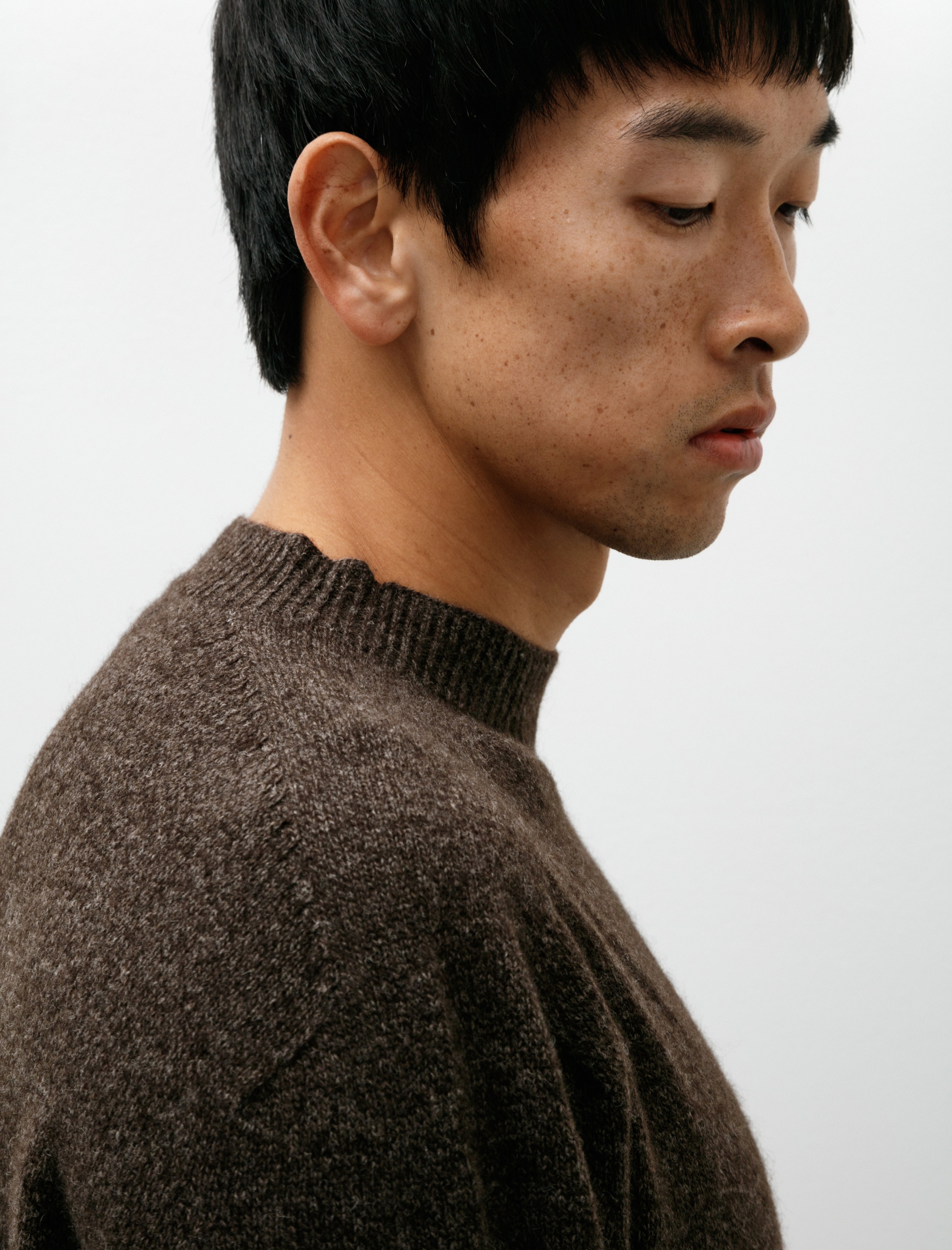 Margaret Howell Seamless Crewneck Wool Cashmere Coffee Twist