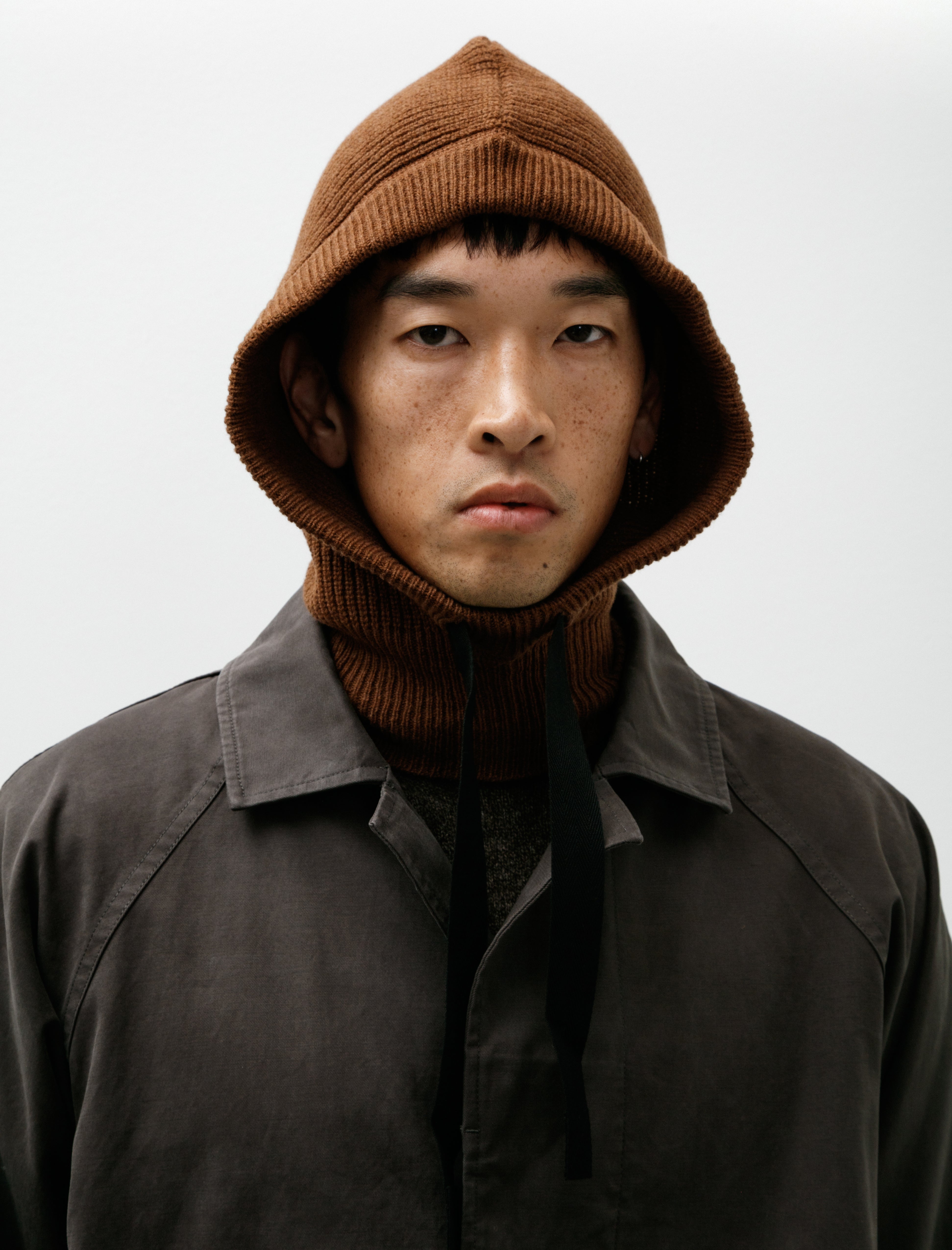 Margaret Howell MHL Knitted Hood Lambswool Conker