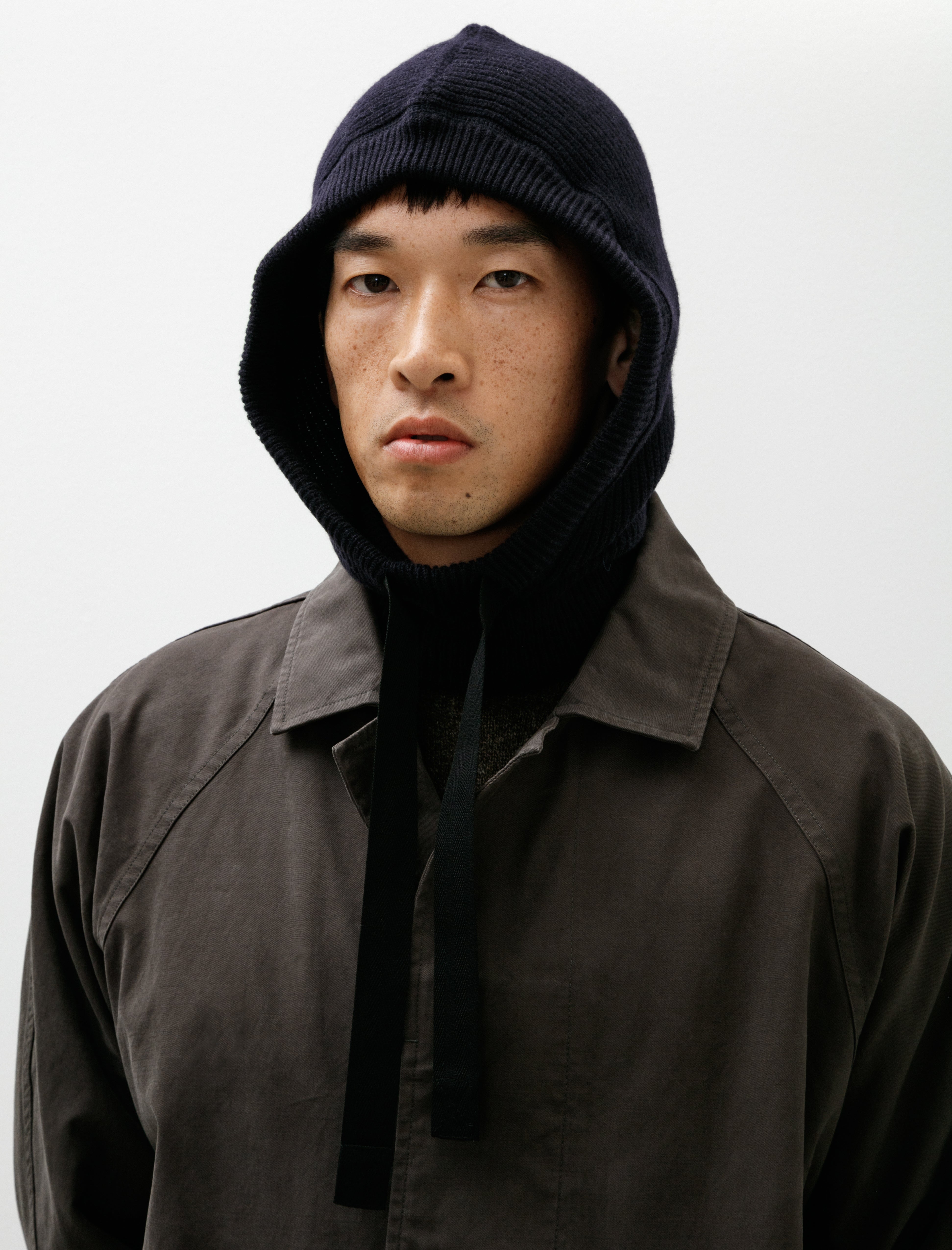 Margaret Howell MHL Knitted Hood Lambswool Dark Navy