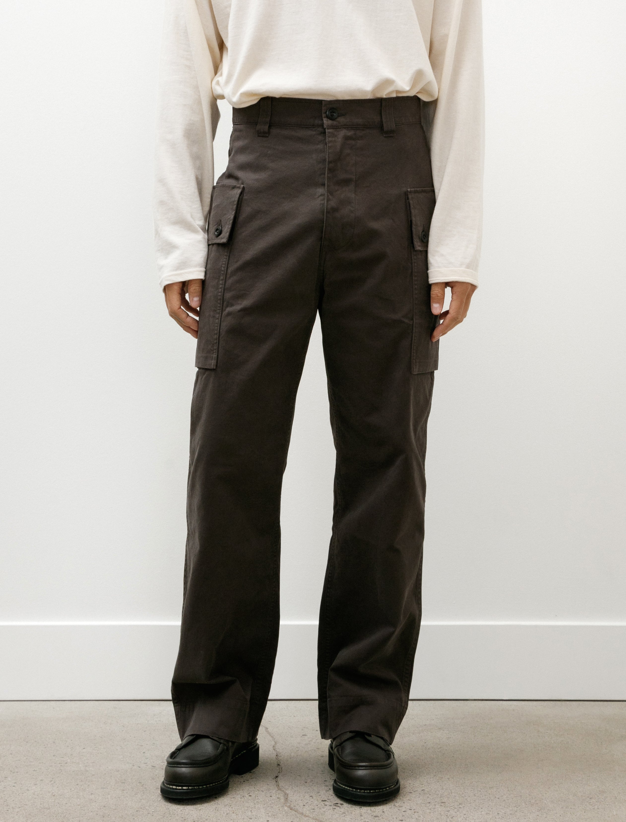 Margaret Howell MHL Cargo Pocket Trousers Cotton Drill Ebony