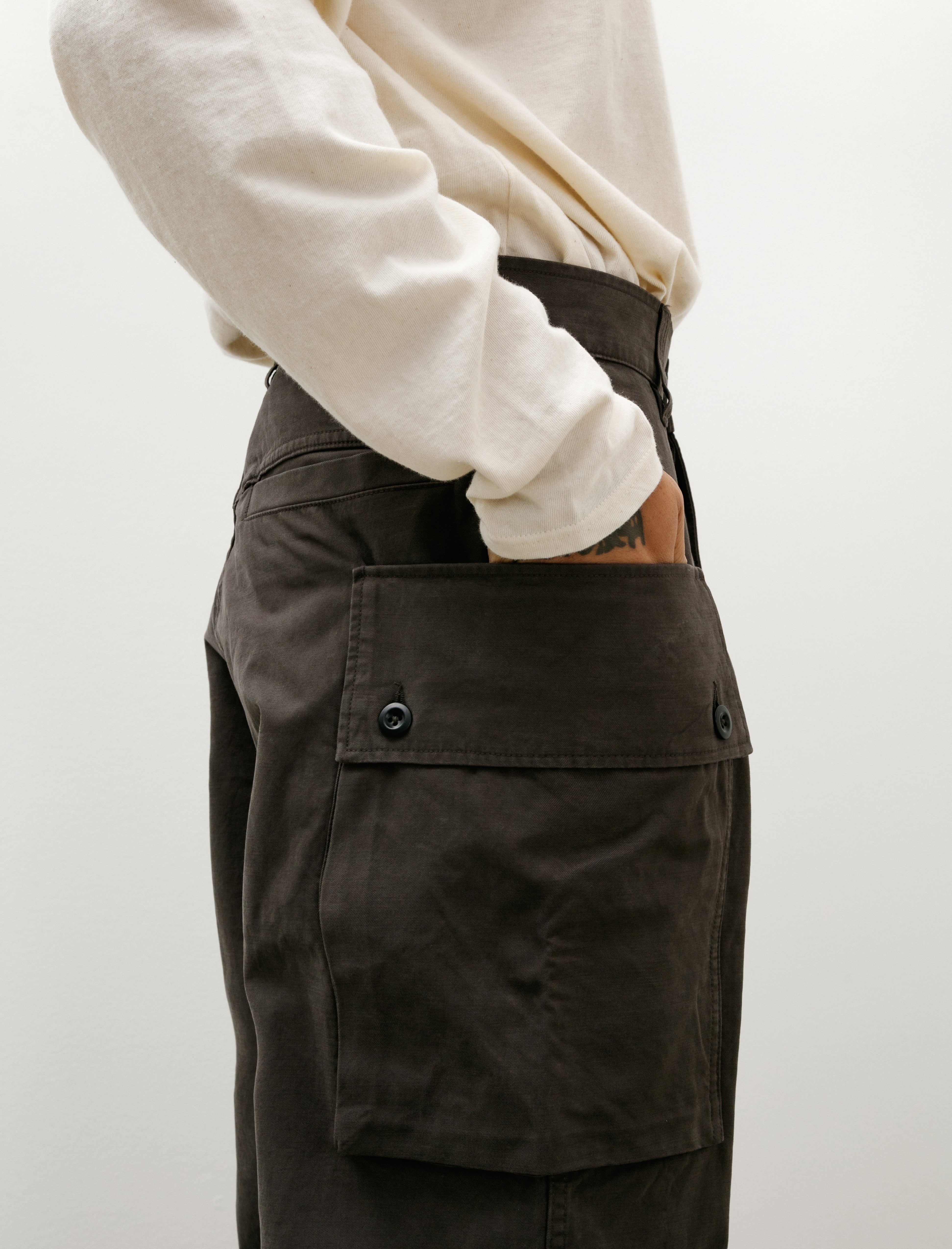 Margaret Howell MHL Cargo Pocket Trousers Cotton Drill Ebony