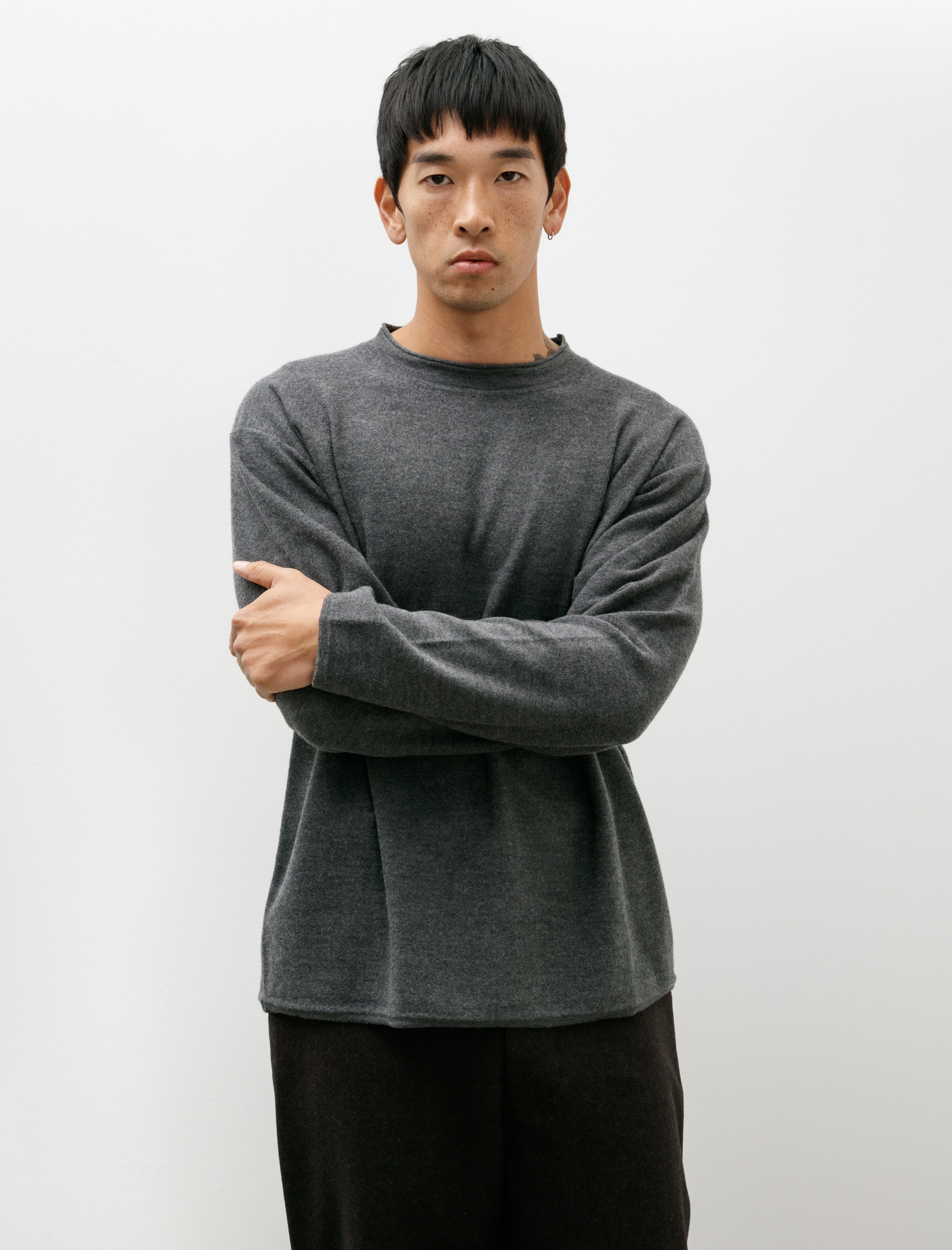 Margaret Howell Felted Crewneck Fine Felted Merino Grey Melange