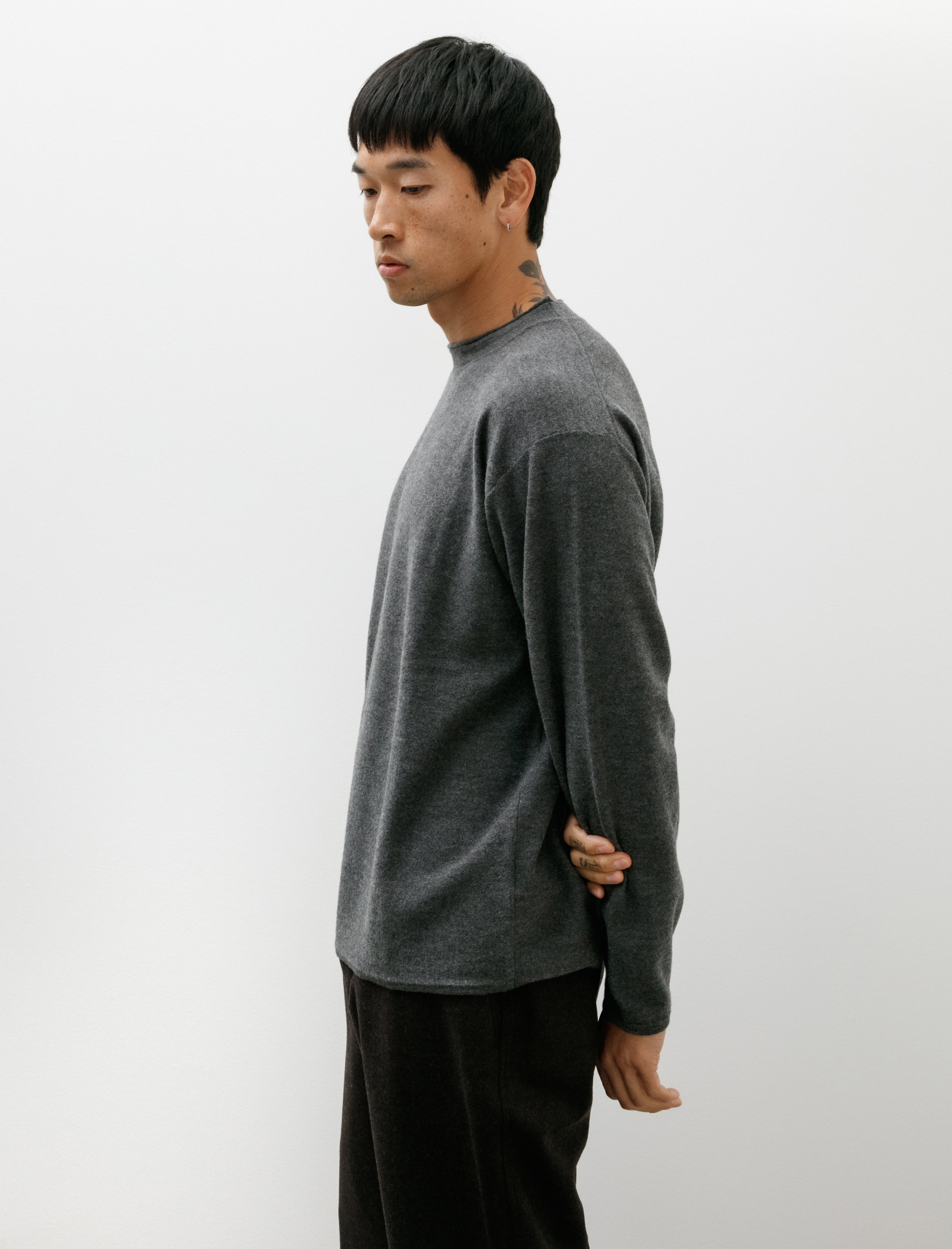 Margaret Howell Felted Crewneck Fine Felted Merino Grey Melange