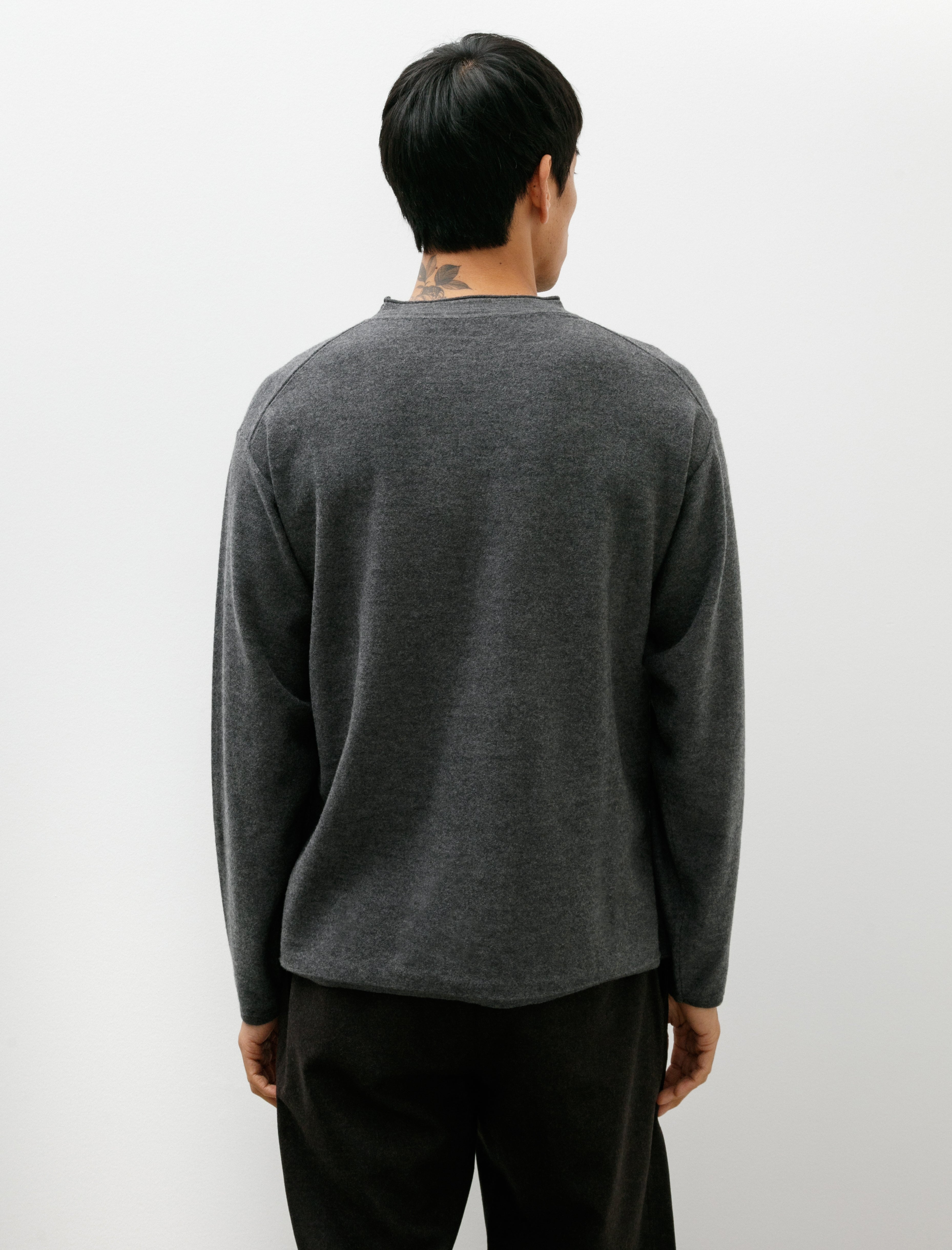 Margaret Howell Felted Crewneck Fine Felted Merino Grey Melange