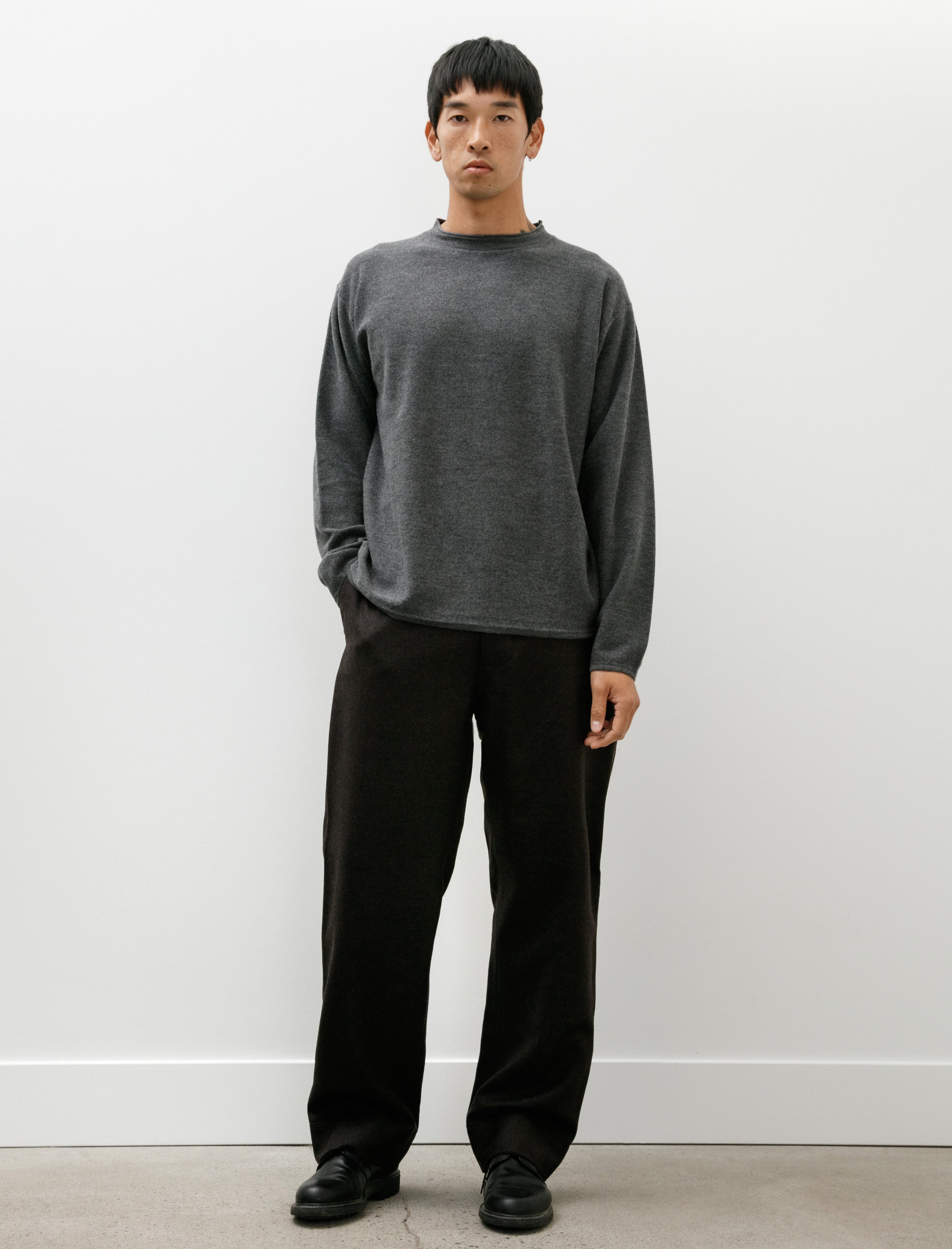 Margaret Howell Relaxed Trousers Compact Yarn Dyed Wool Bark