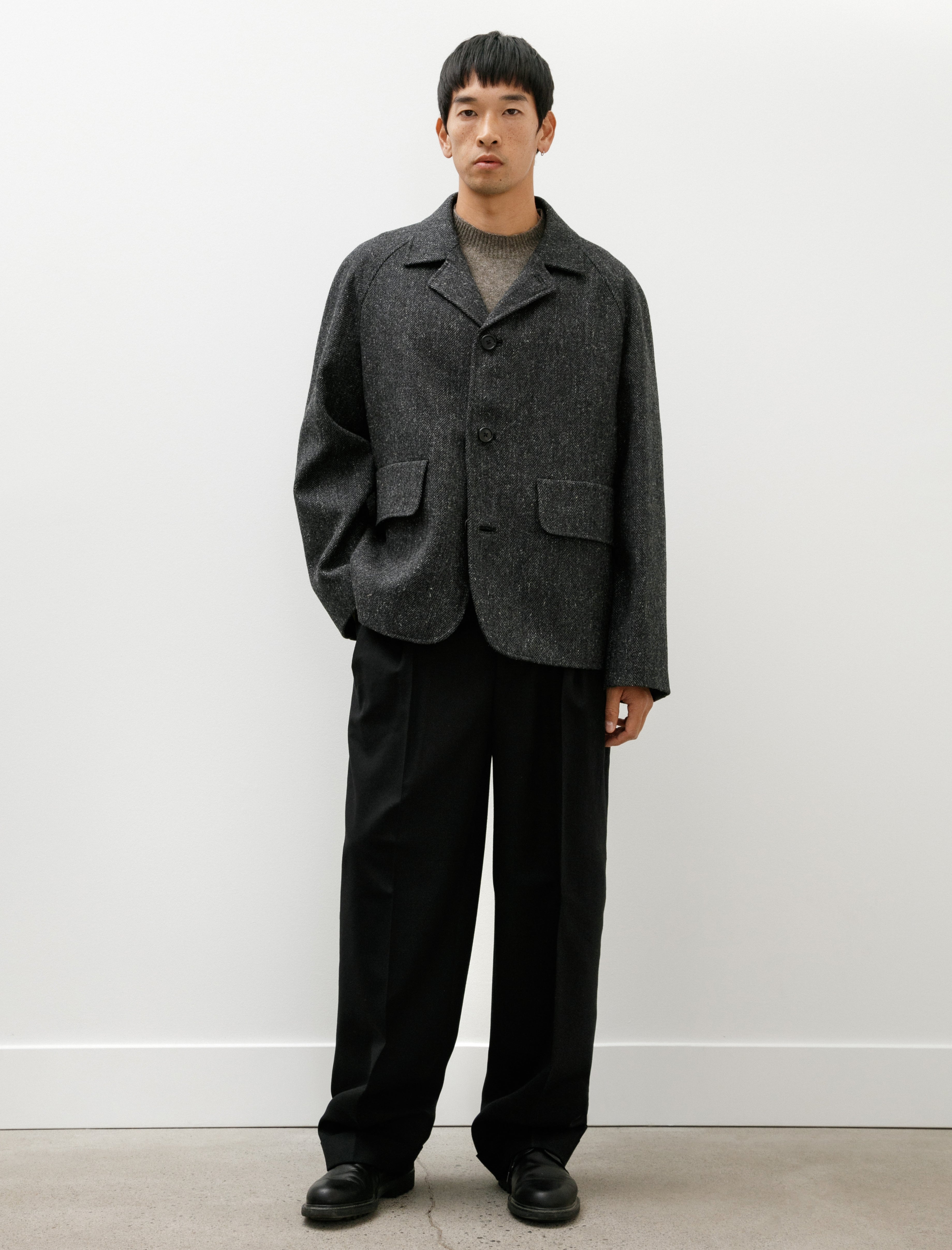 Margaret Howell Stitch Pleat Trousers Dry Wool Black