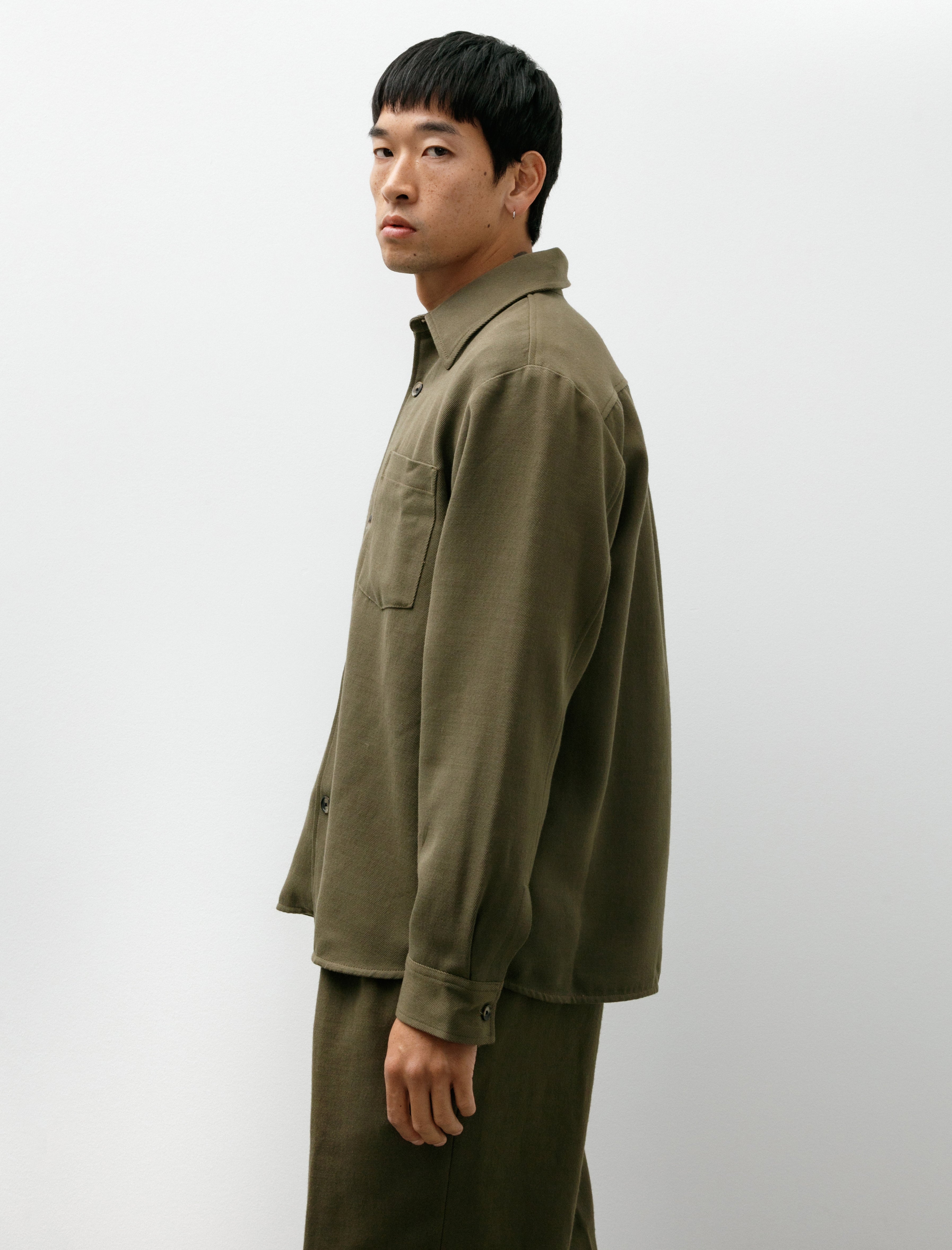 Norse Projects Hjalmer Cavalry Cotton Wool Over Shirt Olive Night
