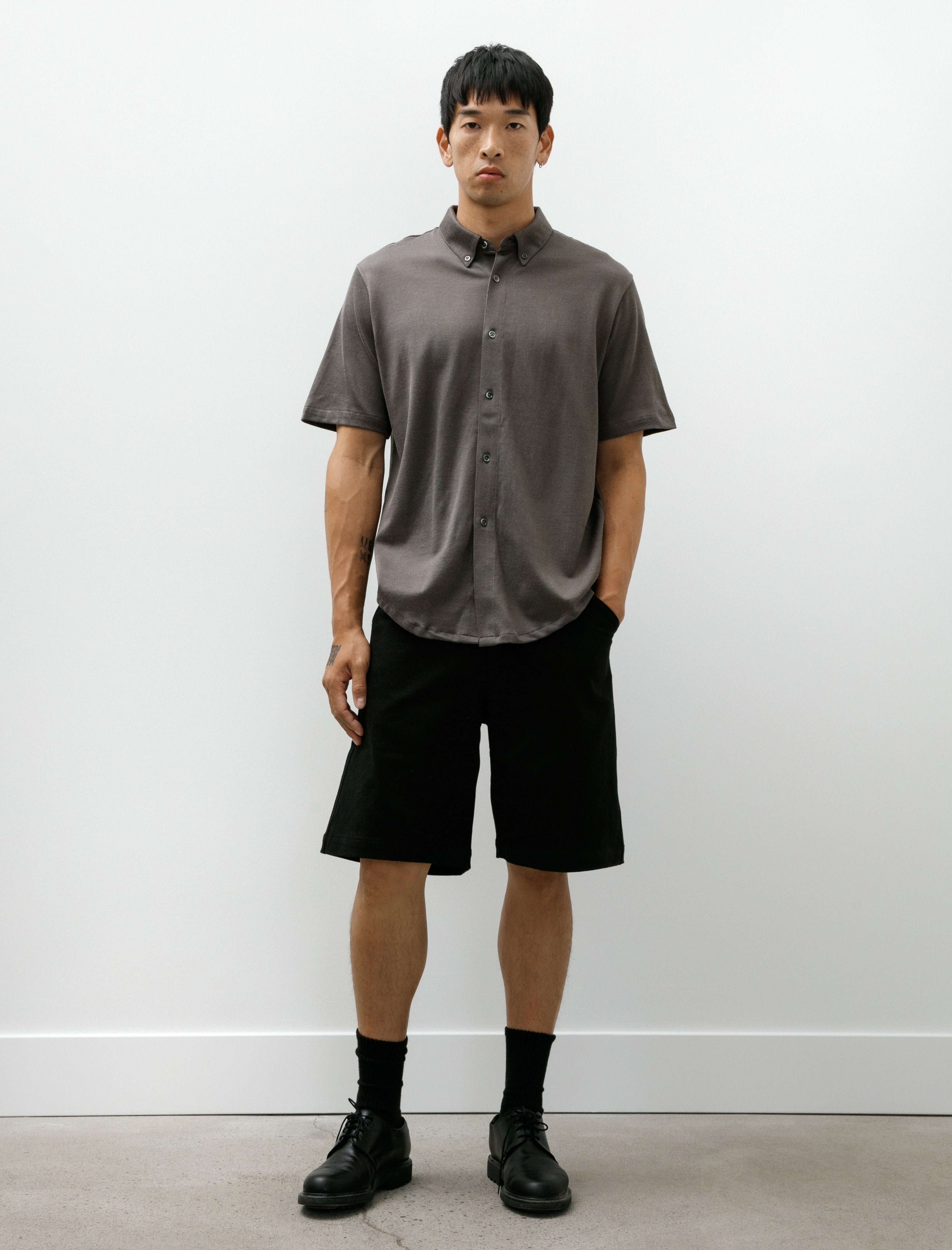 Lady White Co. SS CR Jersey Button Down Grey Olive