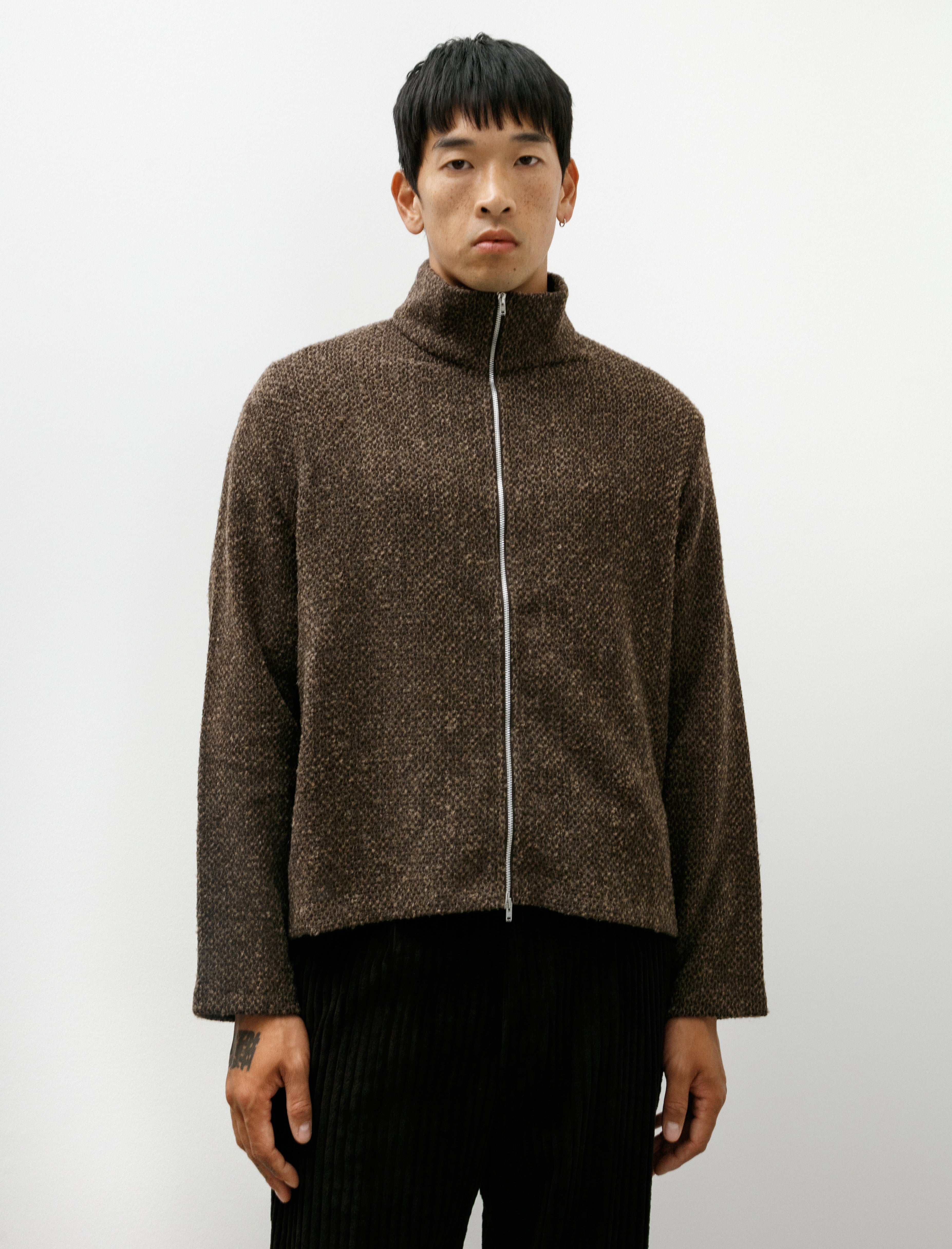 Our Legacy Shrunken Fullzip Polo Brown Sparse Buckle Weave