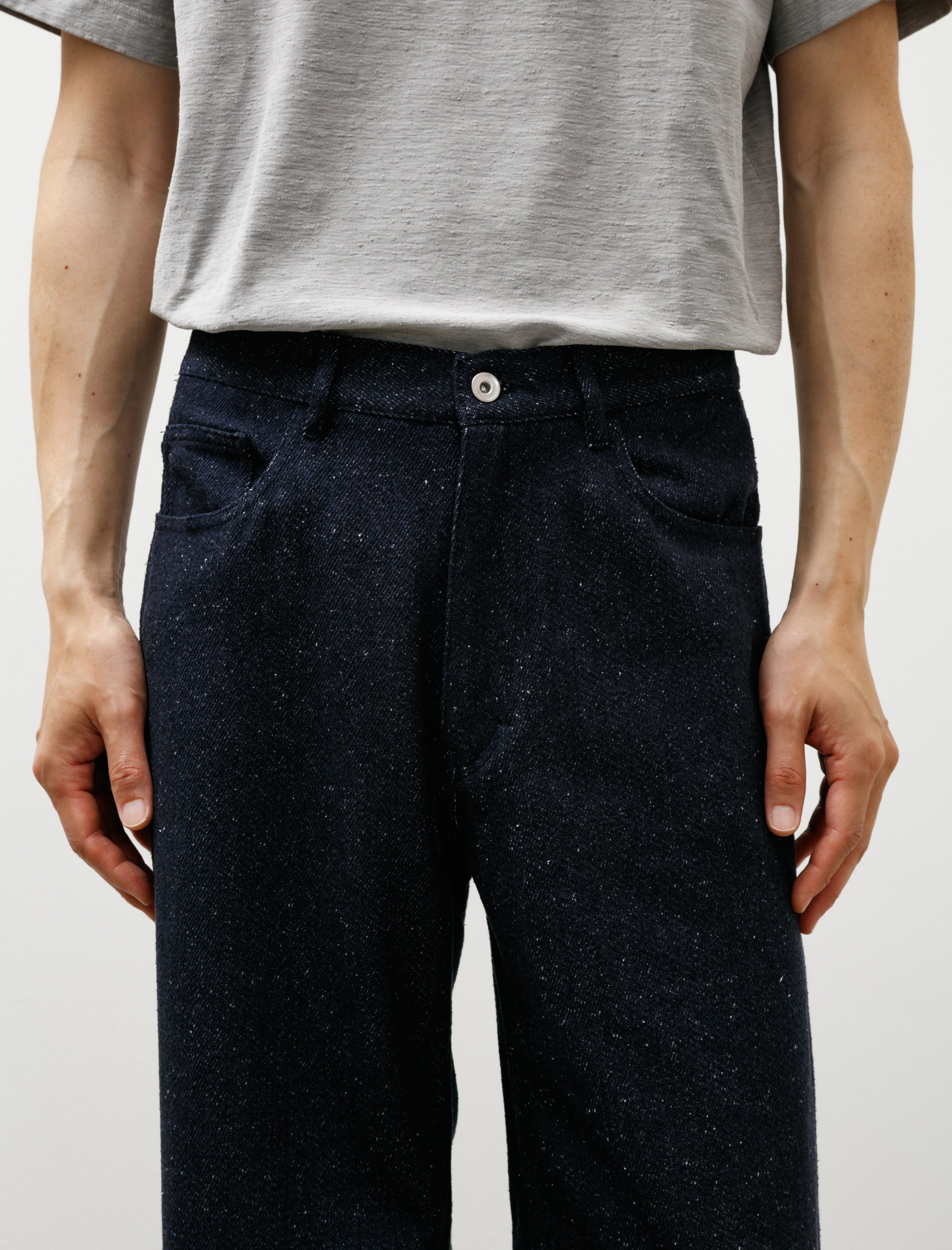 Auralee Silk Nep Denim 5P Wide Pants Dark Navy