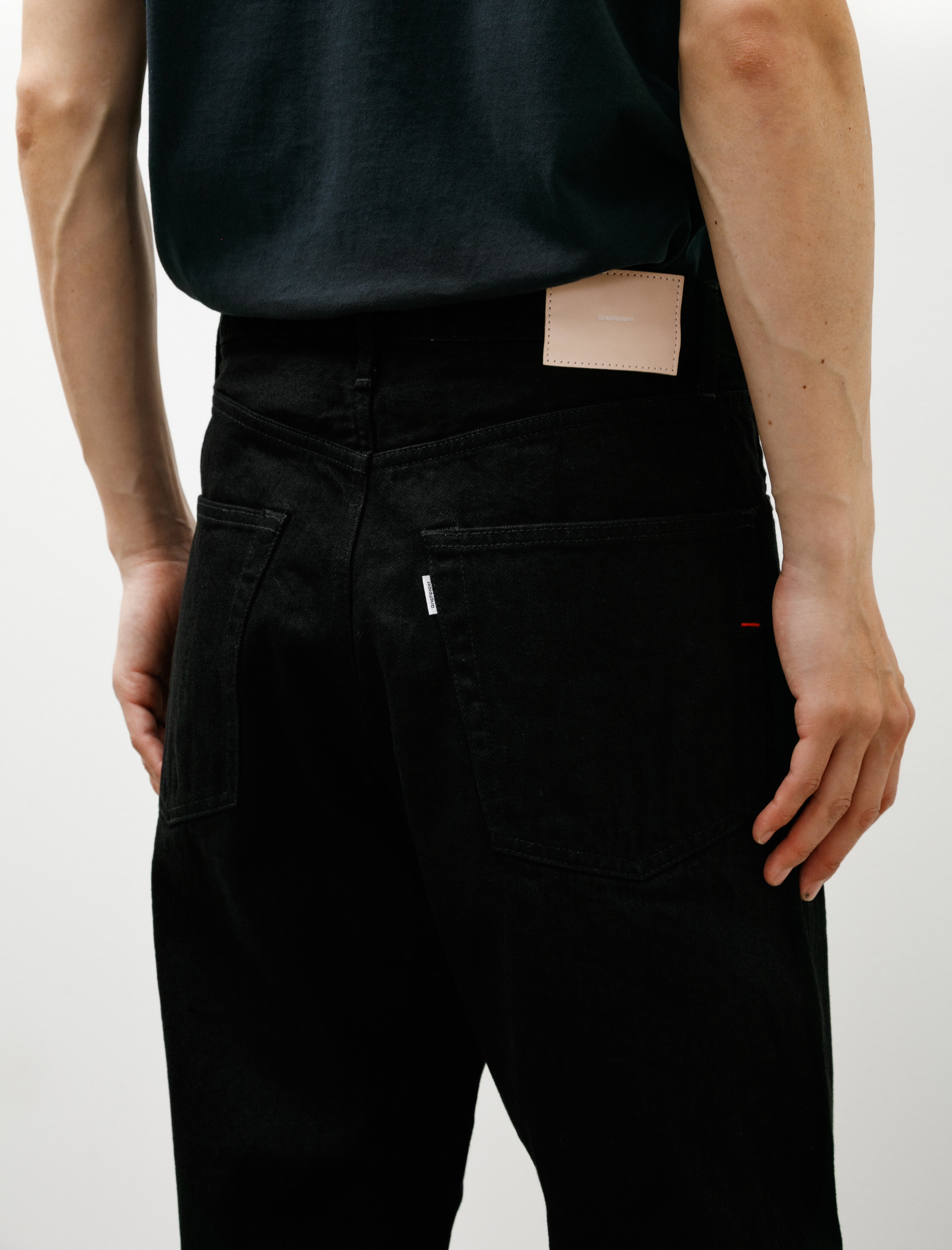 Graphpaper Selvage Denim Five Pocket Wide Straight Black Washed