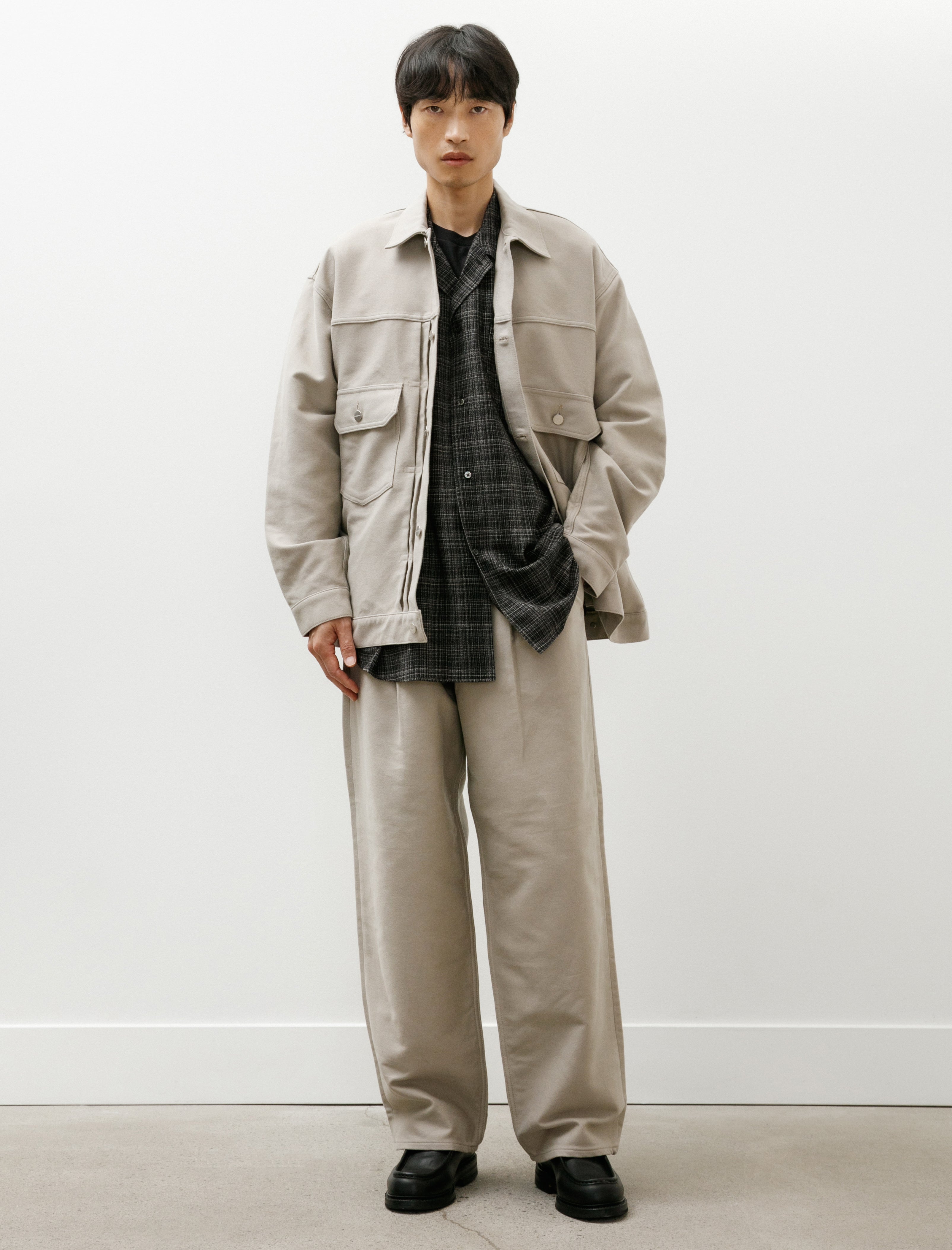 Graphpaper Cotton Double Serge Two Tuck Pants Ash