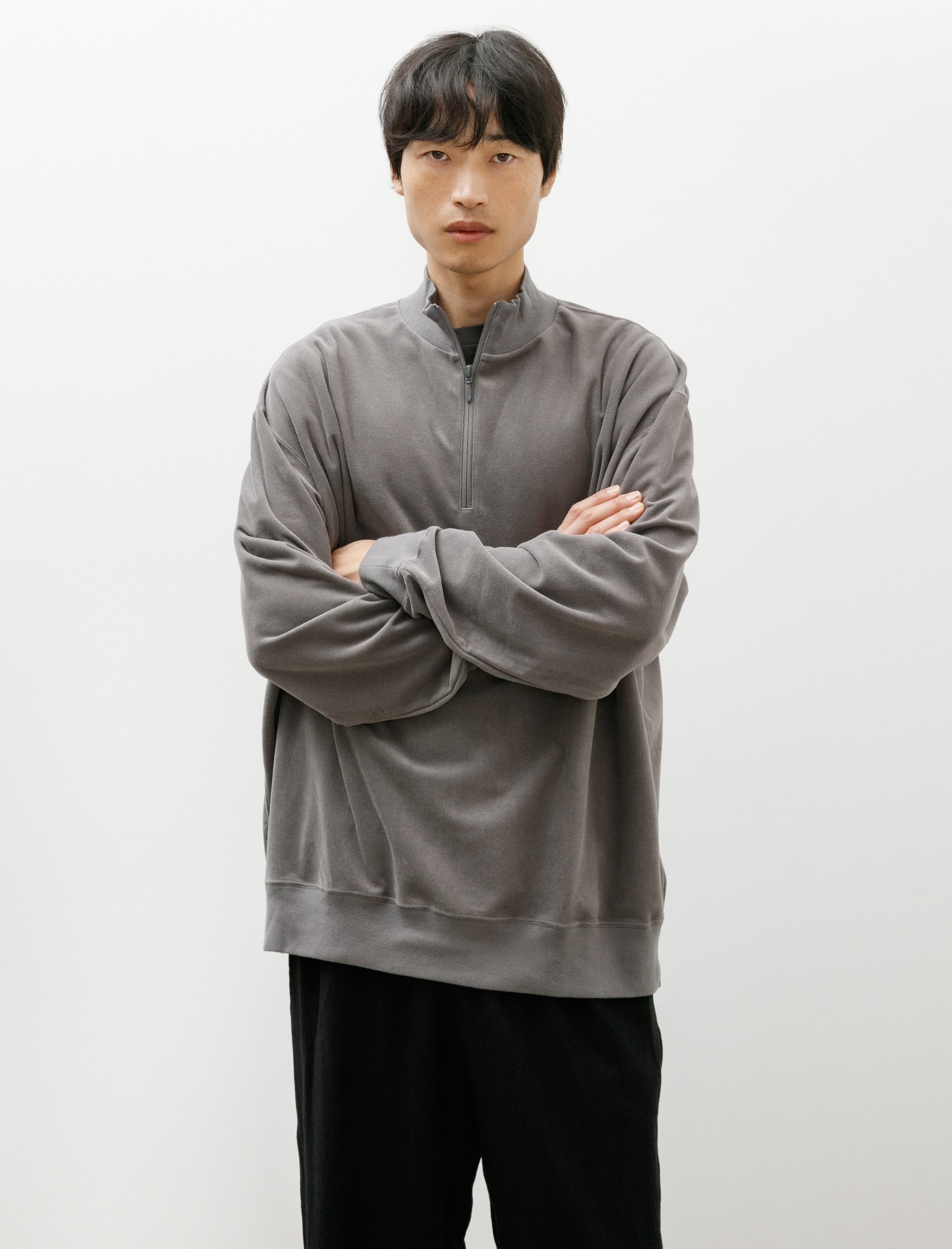 Graphpaper Pique Velour Jersey Half Zip Stone Grey