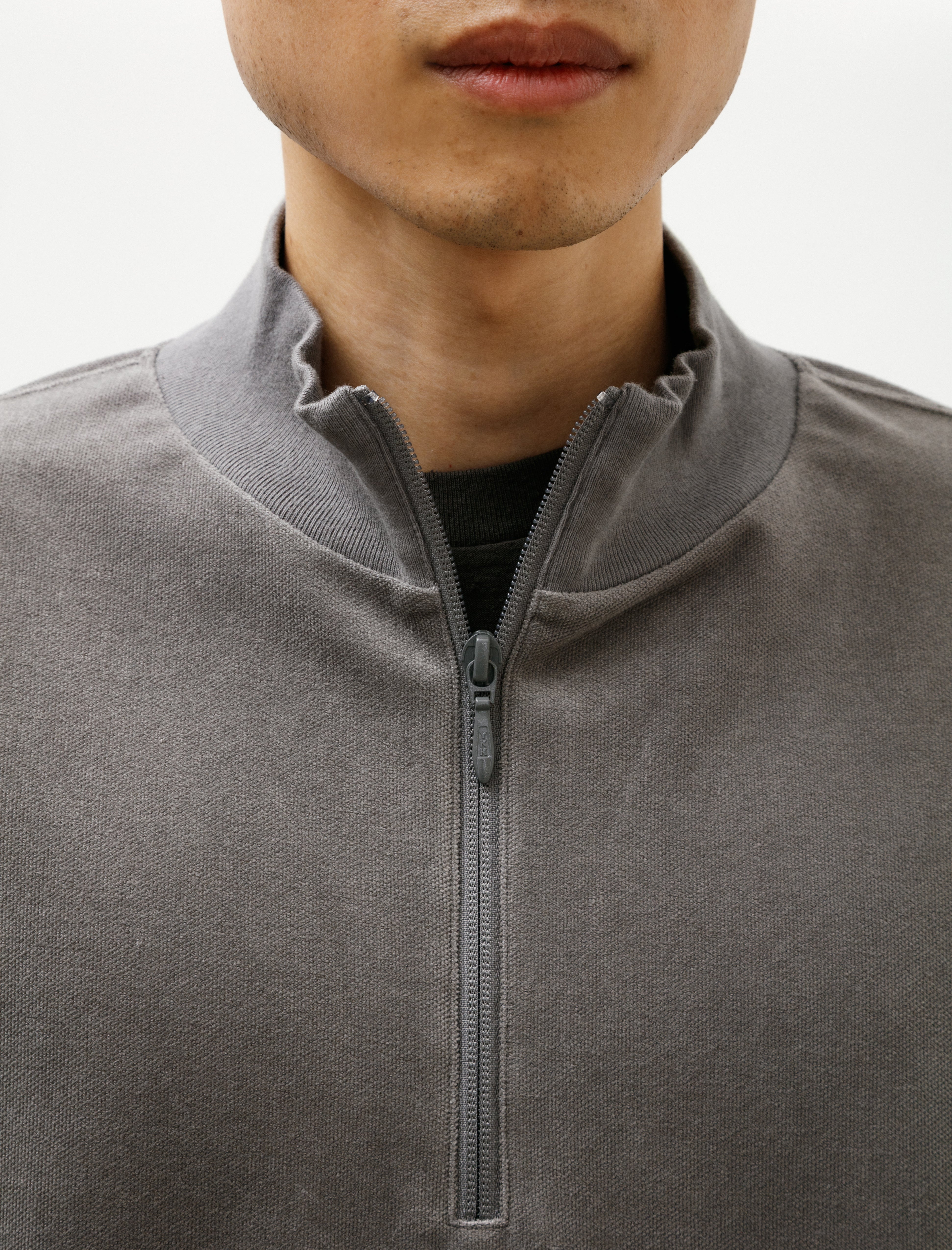 Graphpaper Pique Velour Jersey Half Zip Stone Grey