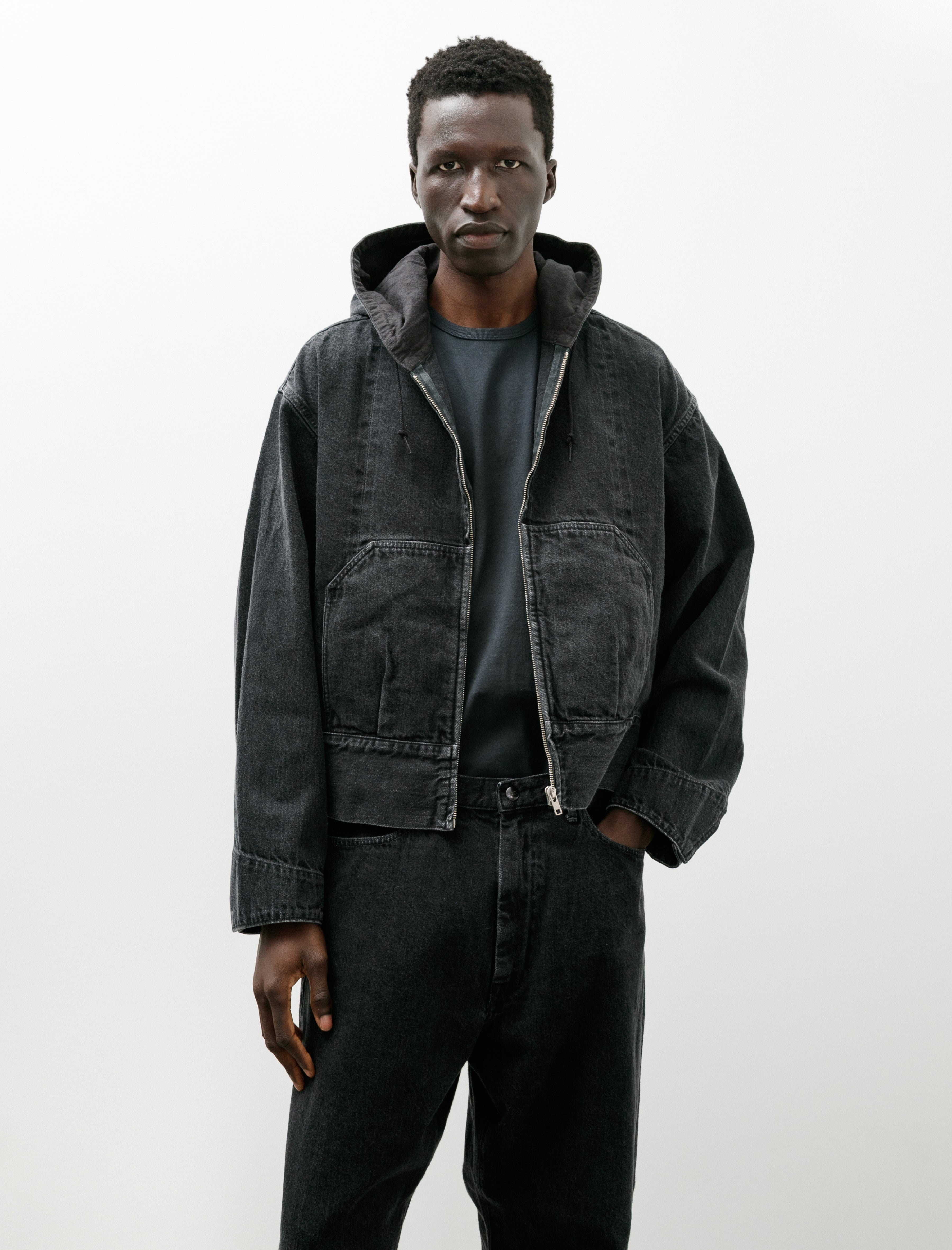 Lady White Co. x Phigvel Hooded Denim Blouson Hand Faded Black
