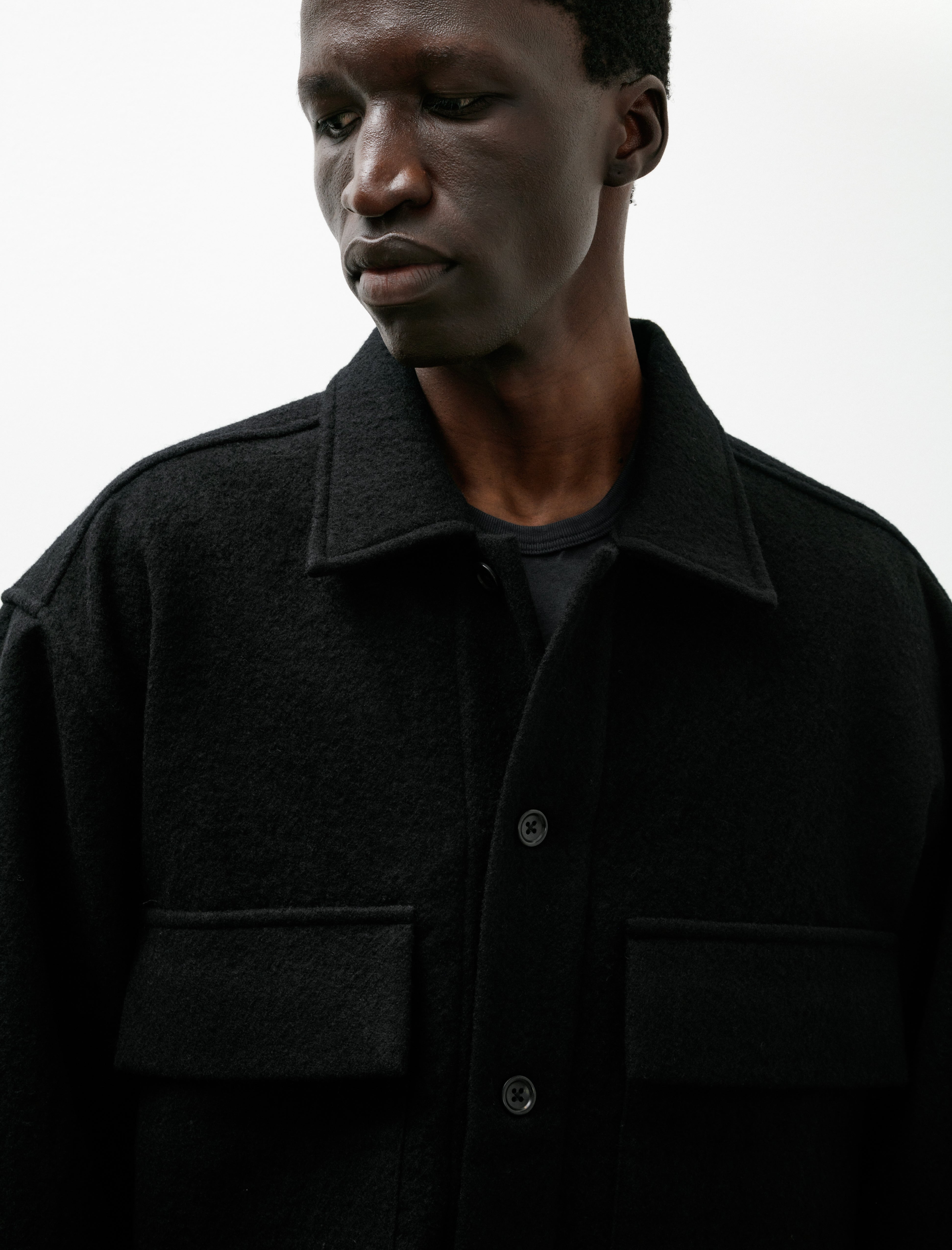James Coward Double Pocket Overshirt Piece Dyed Wool Twill Black