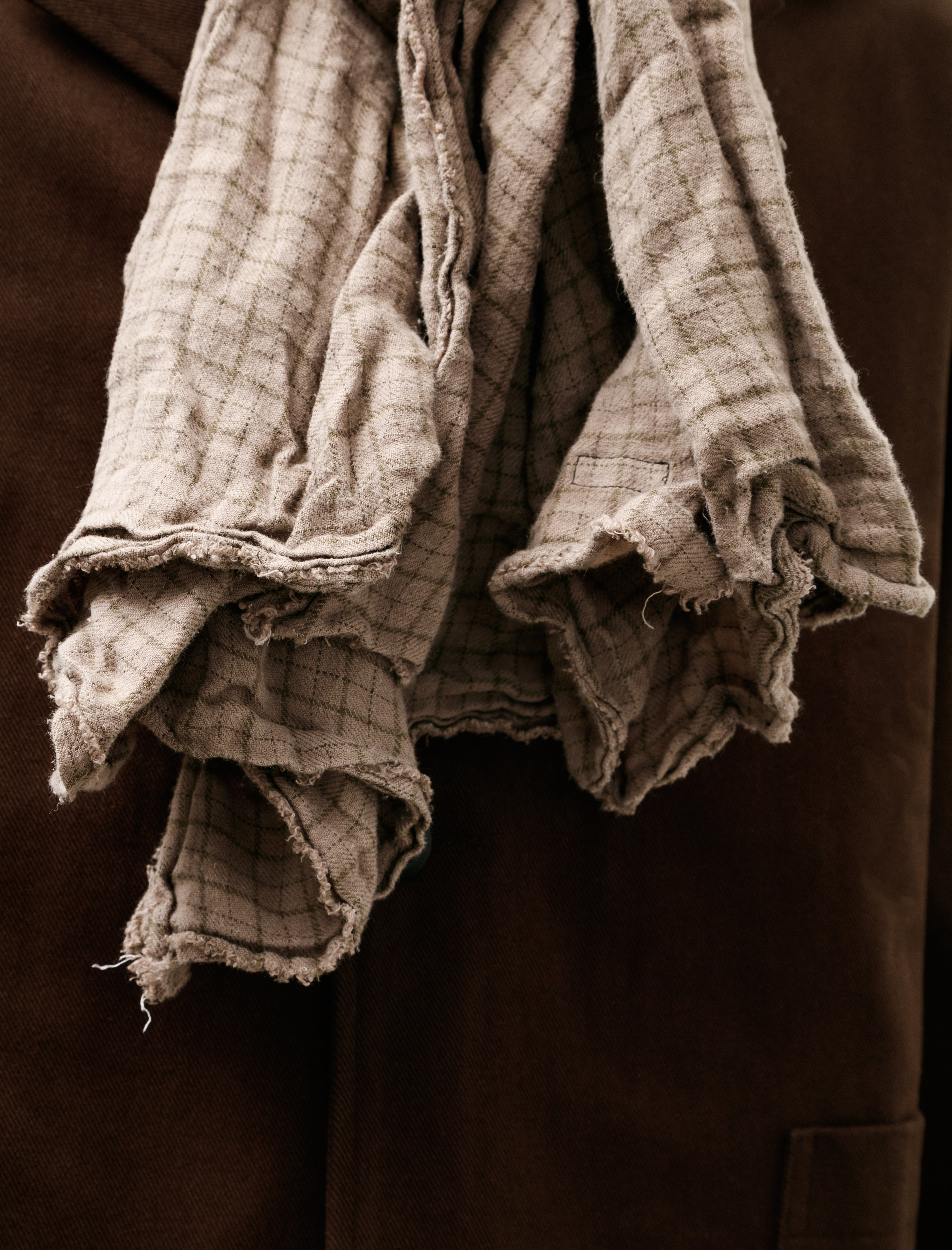Conkers Knot Scarf Tattersall Linen Brown Overdye