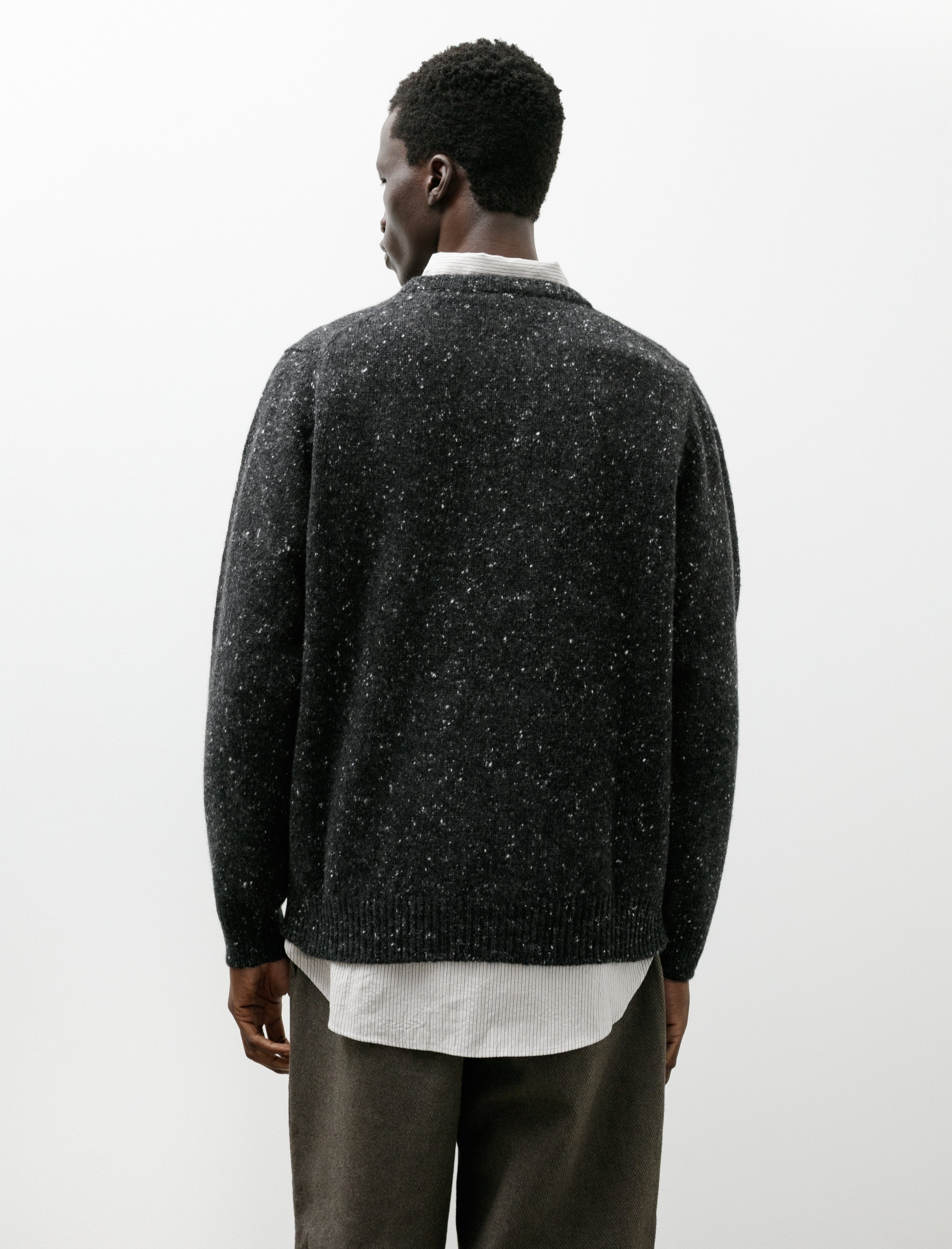 Evan Kinori Crewneck Sweater Wool Cashmere Tweed Black