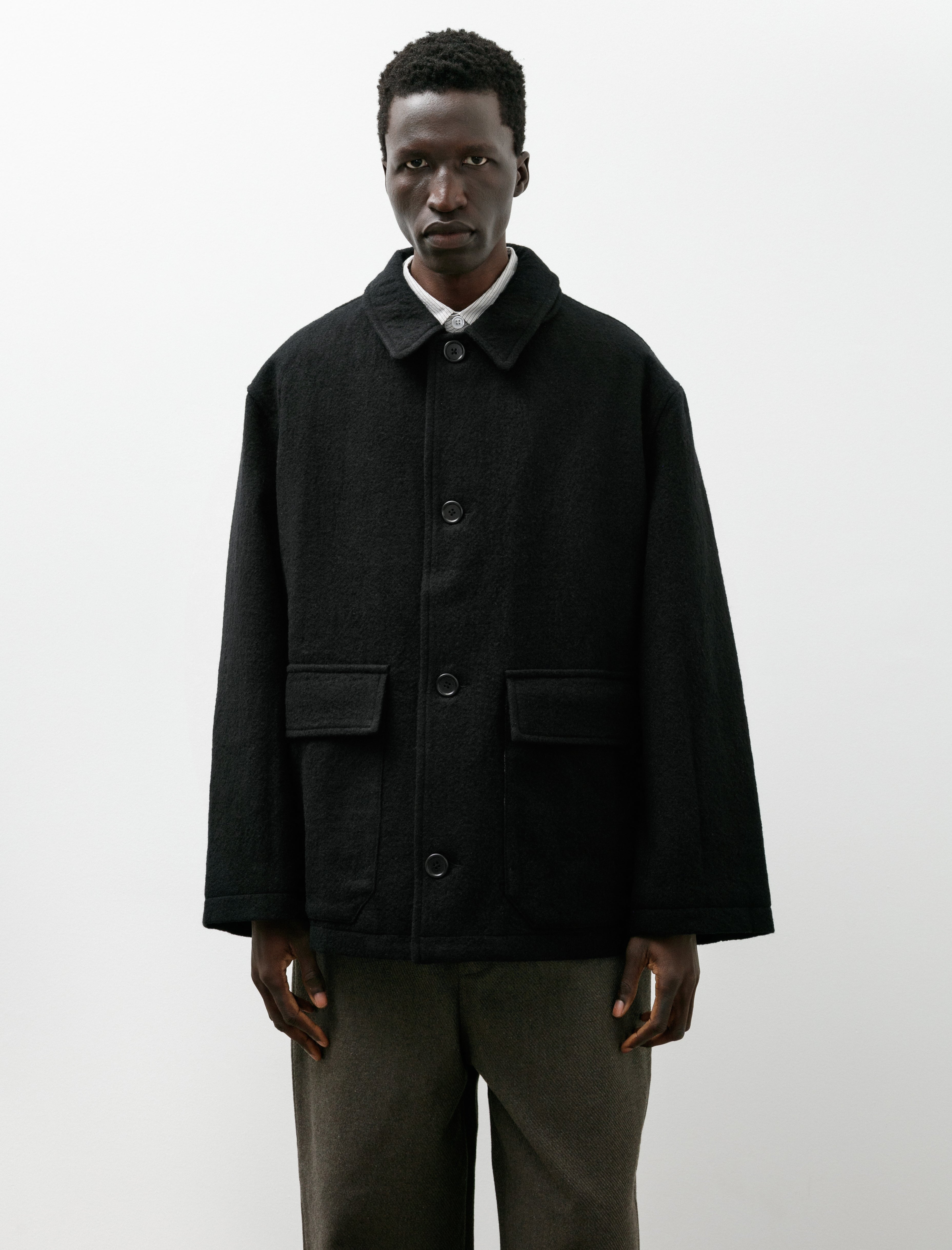 James Coward Sawed Off Mac Piece Dyed Wool Twill Black