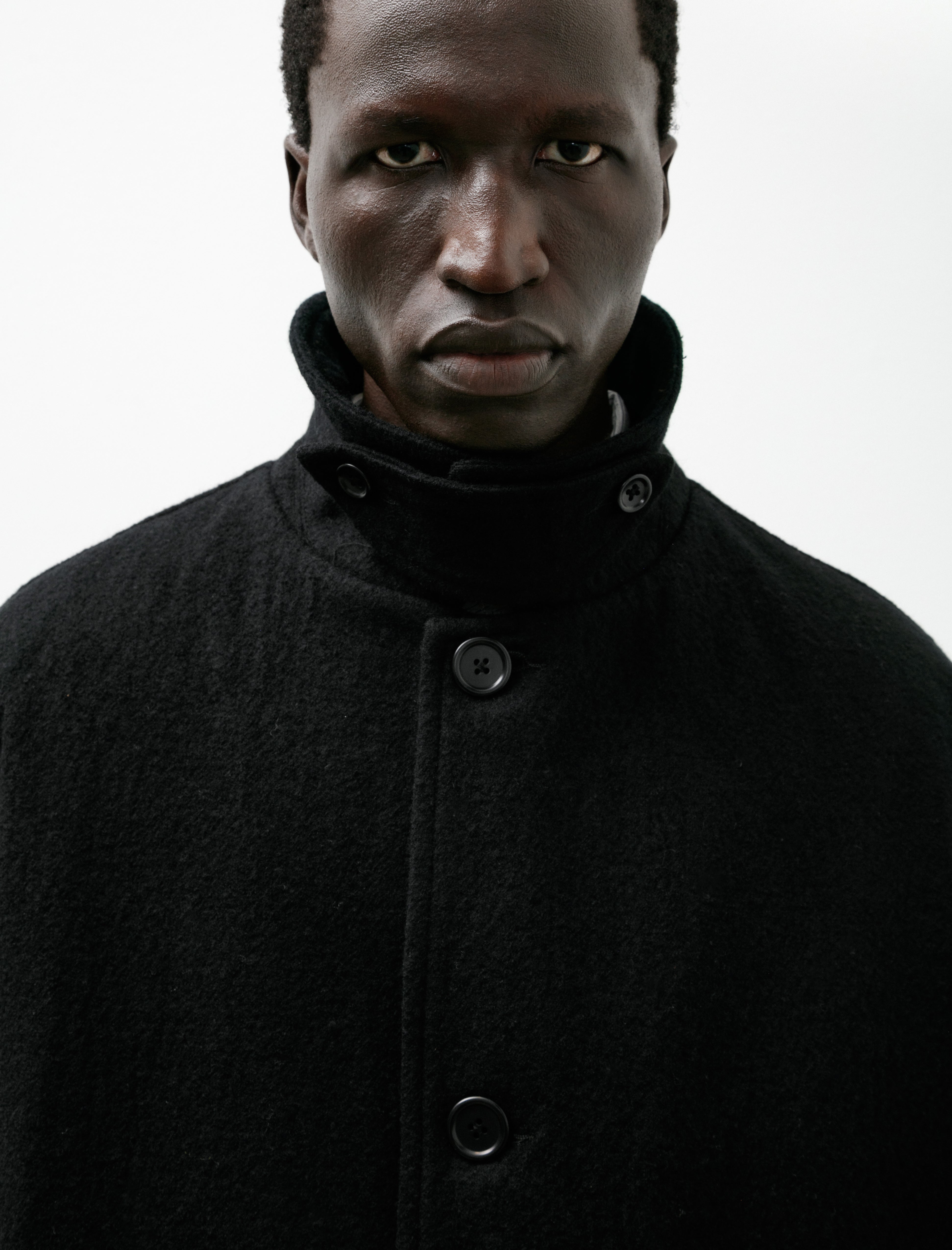 James Coward Sawed Off Mac Piece Dyed Wool Twill Black