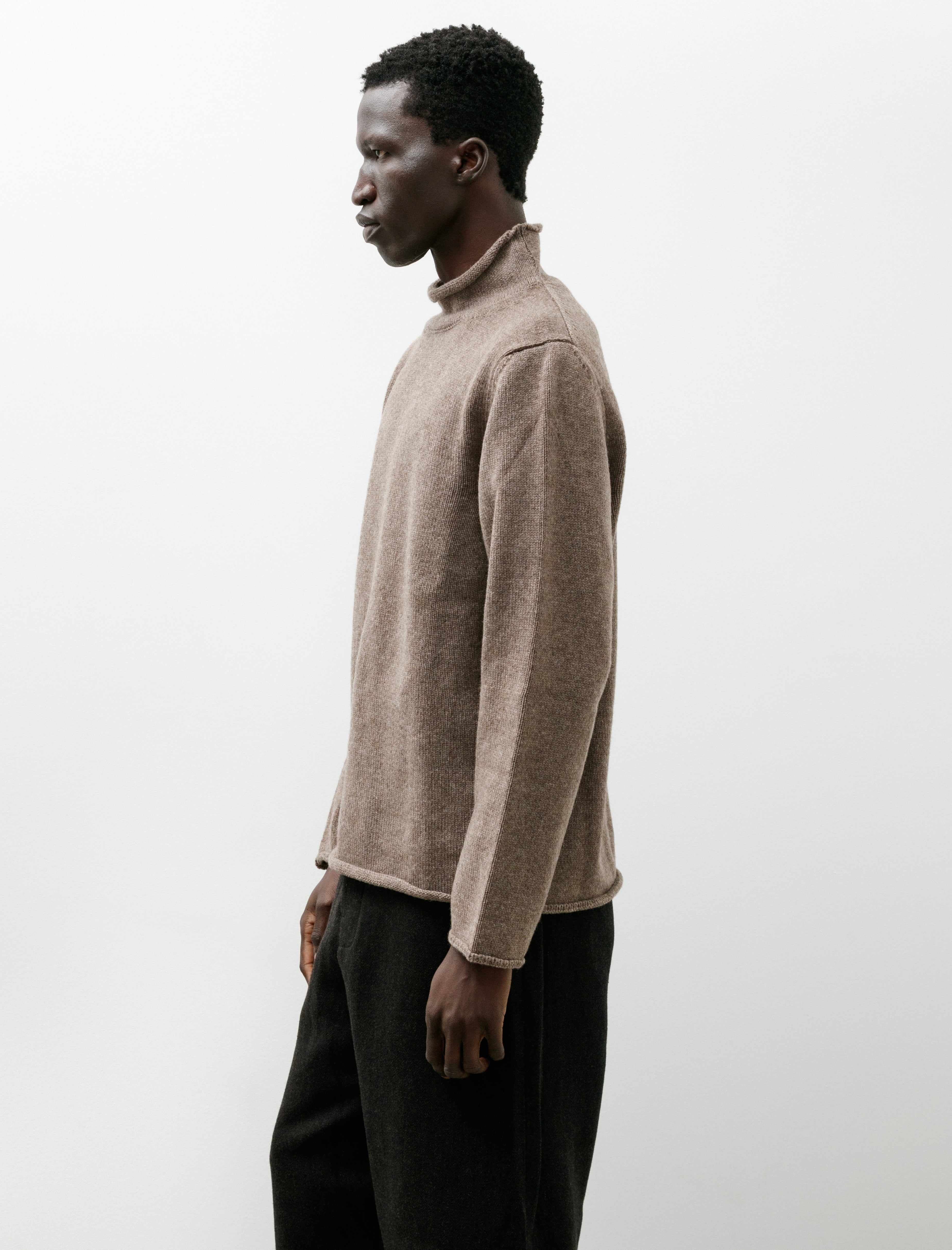 Evan Kinori Rollneck Sweater Undyed Yak Wool Light Brown