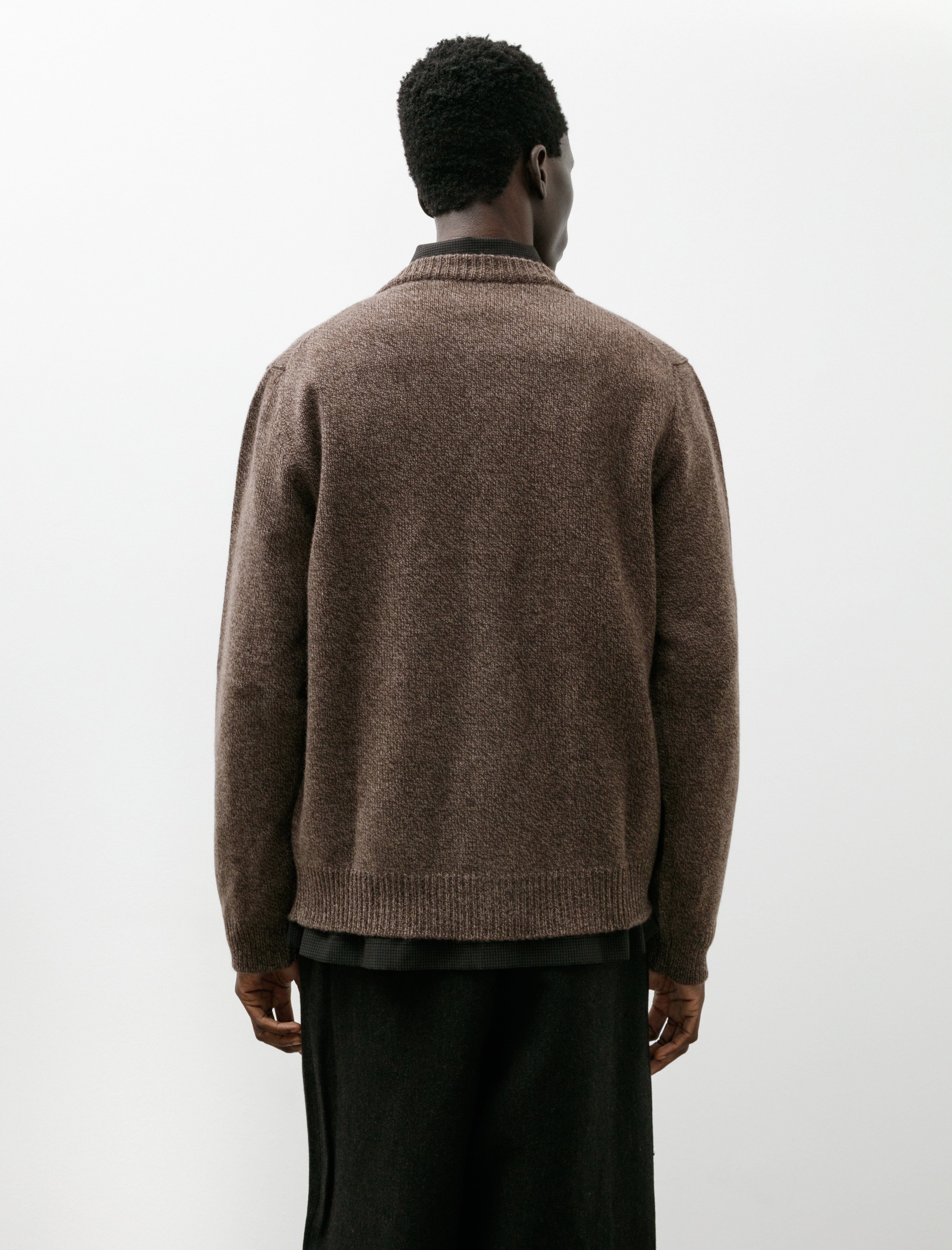 Evan Kinori Crewneck Cardigan Wool Melange Brown Beige