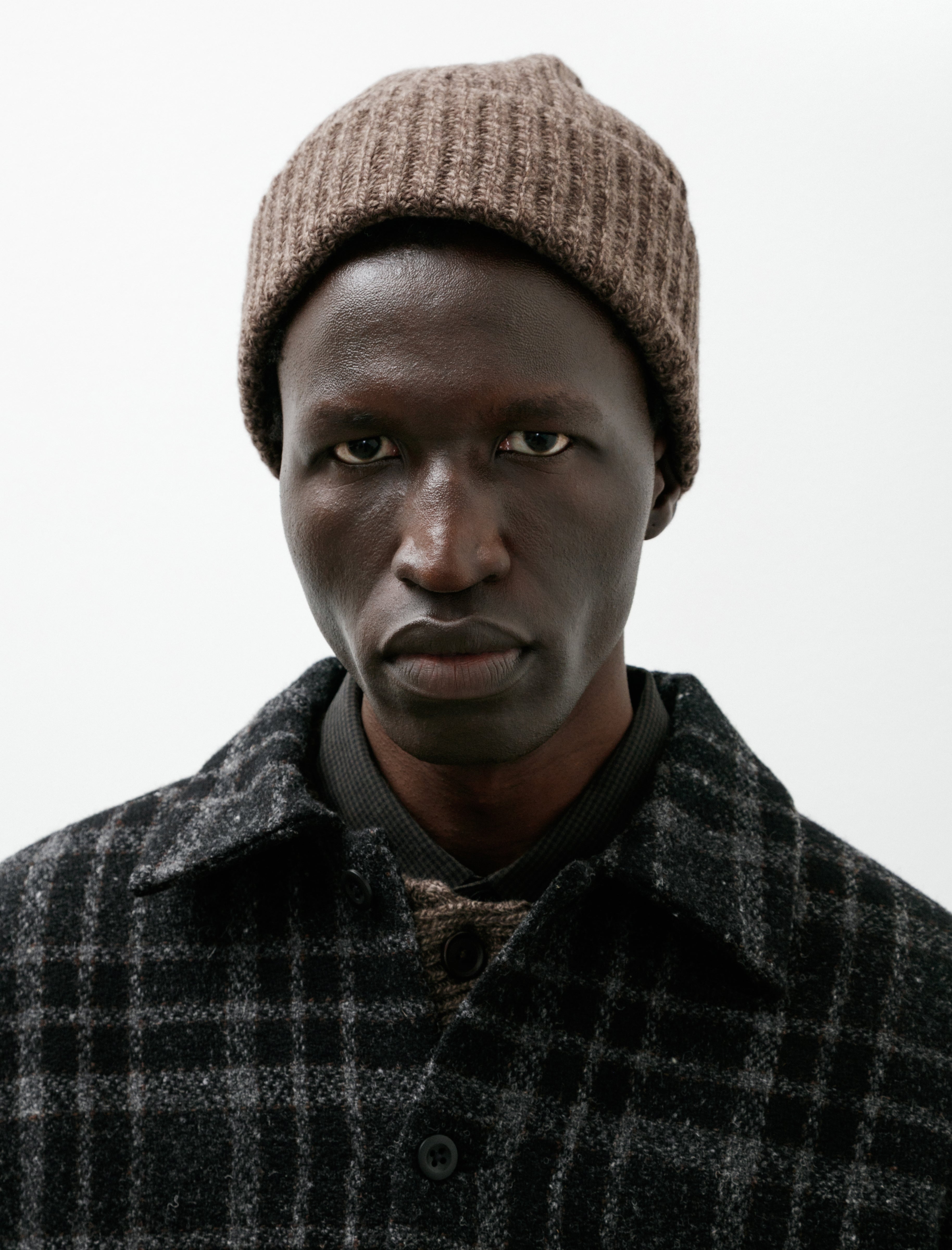Evan Kinori Knit Hat Wool Melange Brown Beige