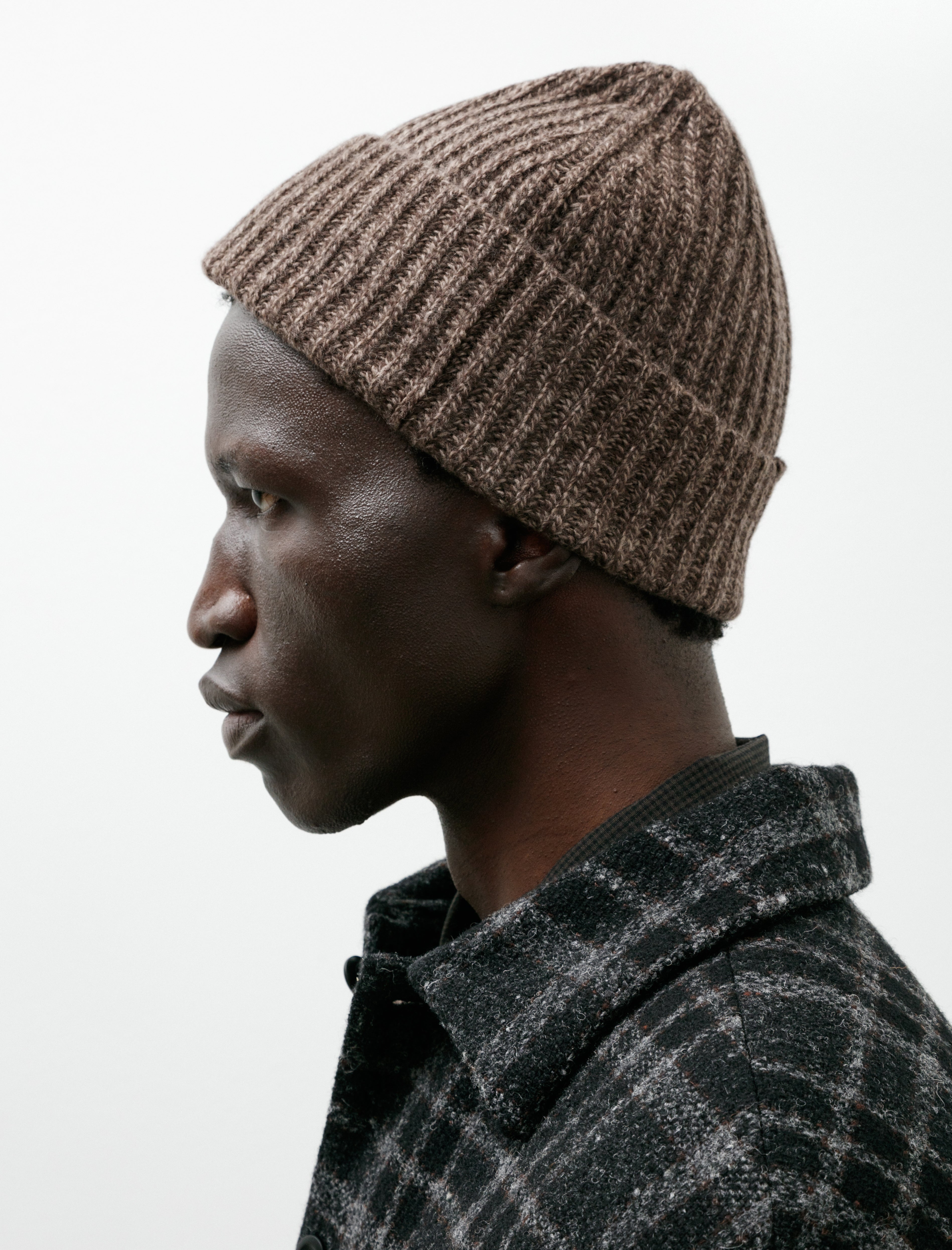 Evan Kinori Knit Hat Wool Melange Brown Beige