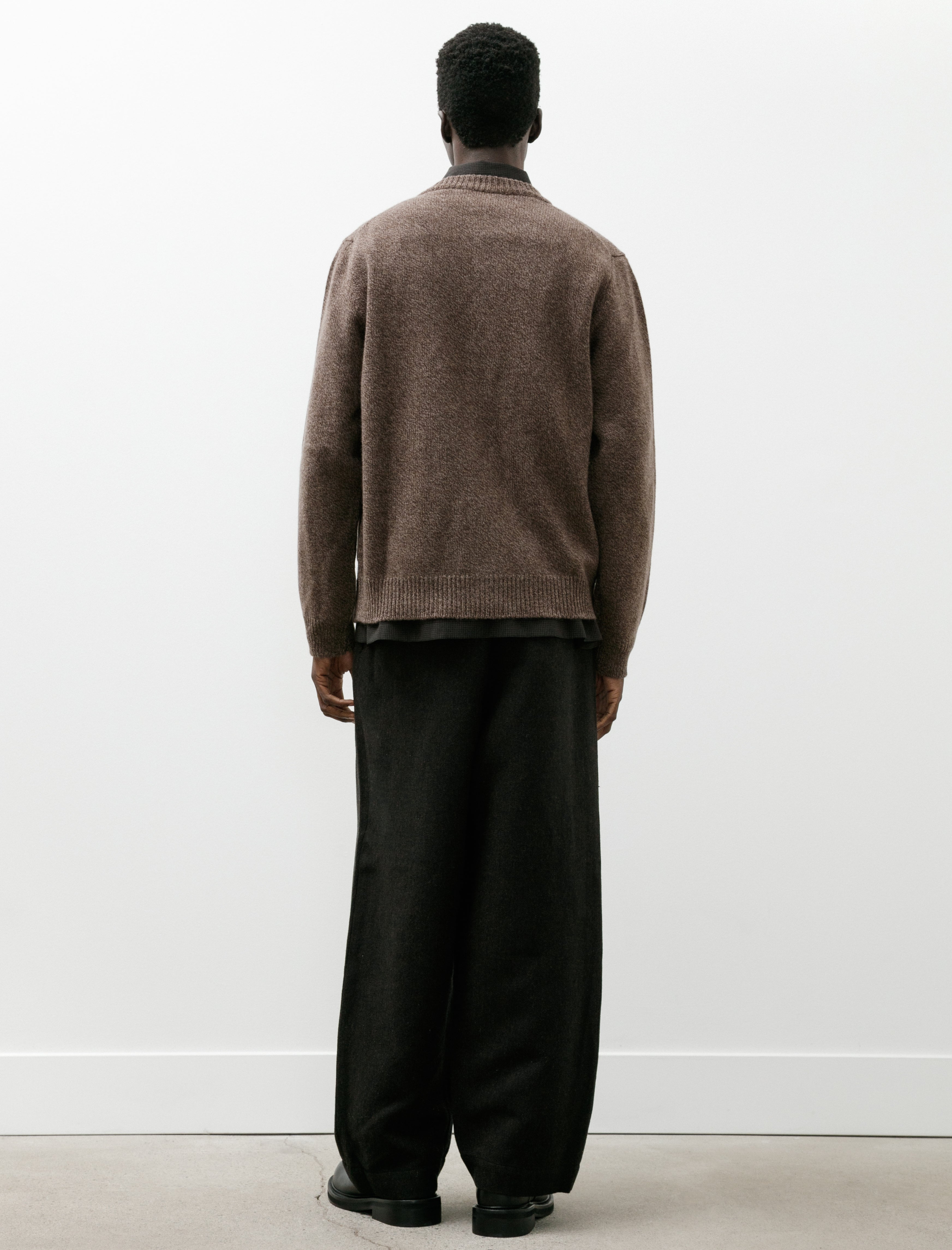 Evan Kinori Flat Front Pant Wool Linen Herringbone Black Brown