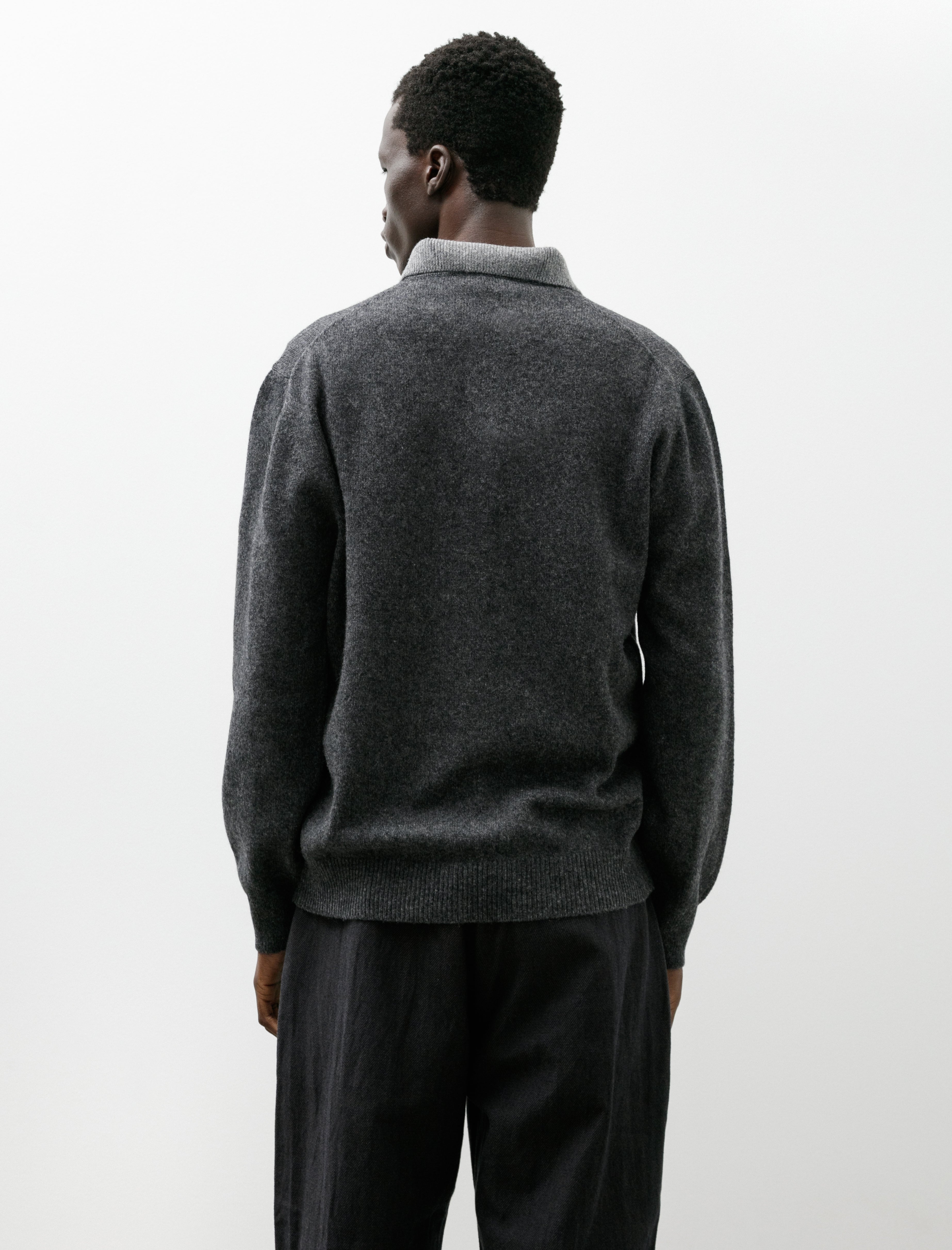 Evan Kinori Knit Polo Yak Wool Charcoal Light Grey