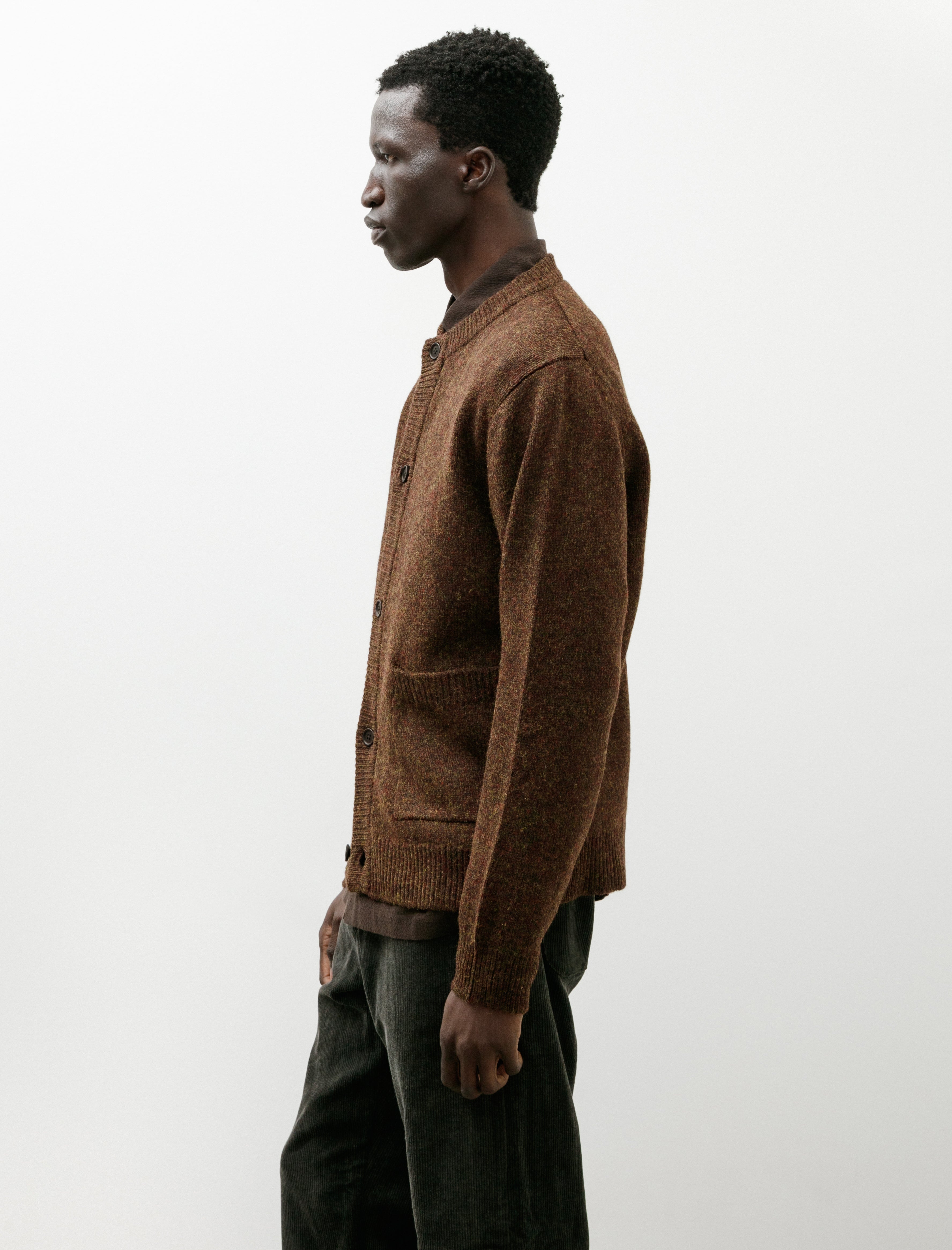 Evan Kinori Crewneck Cardigan Top Dyed Wool Dark Olive