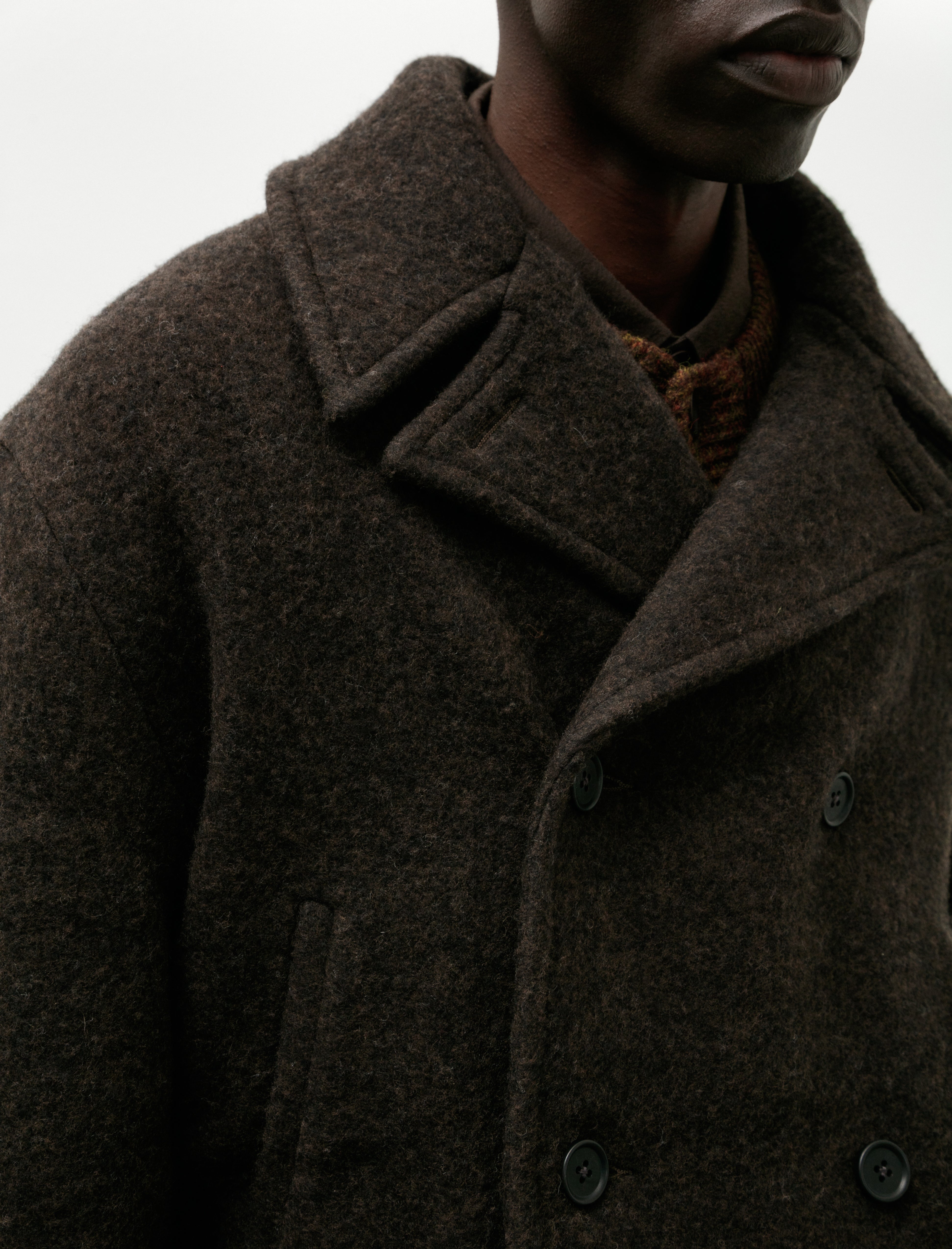 Evan Kinori Peacoat Brushed Wool Coating Dark Brown