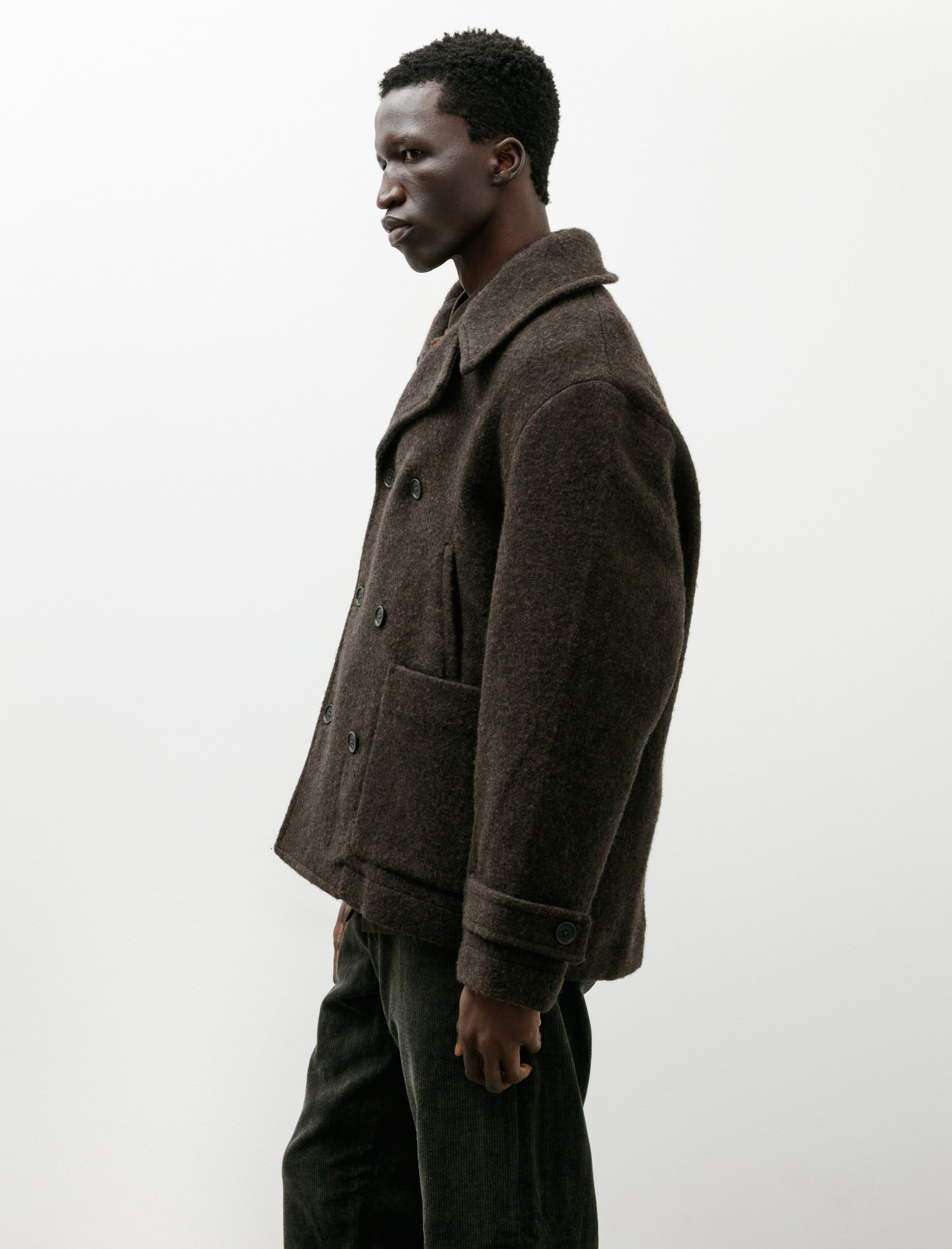 Evan Kinori Peacoat Brushed Wool Coating Dark Brown