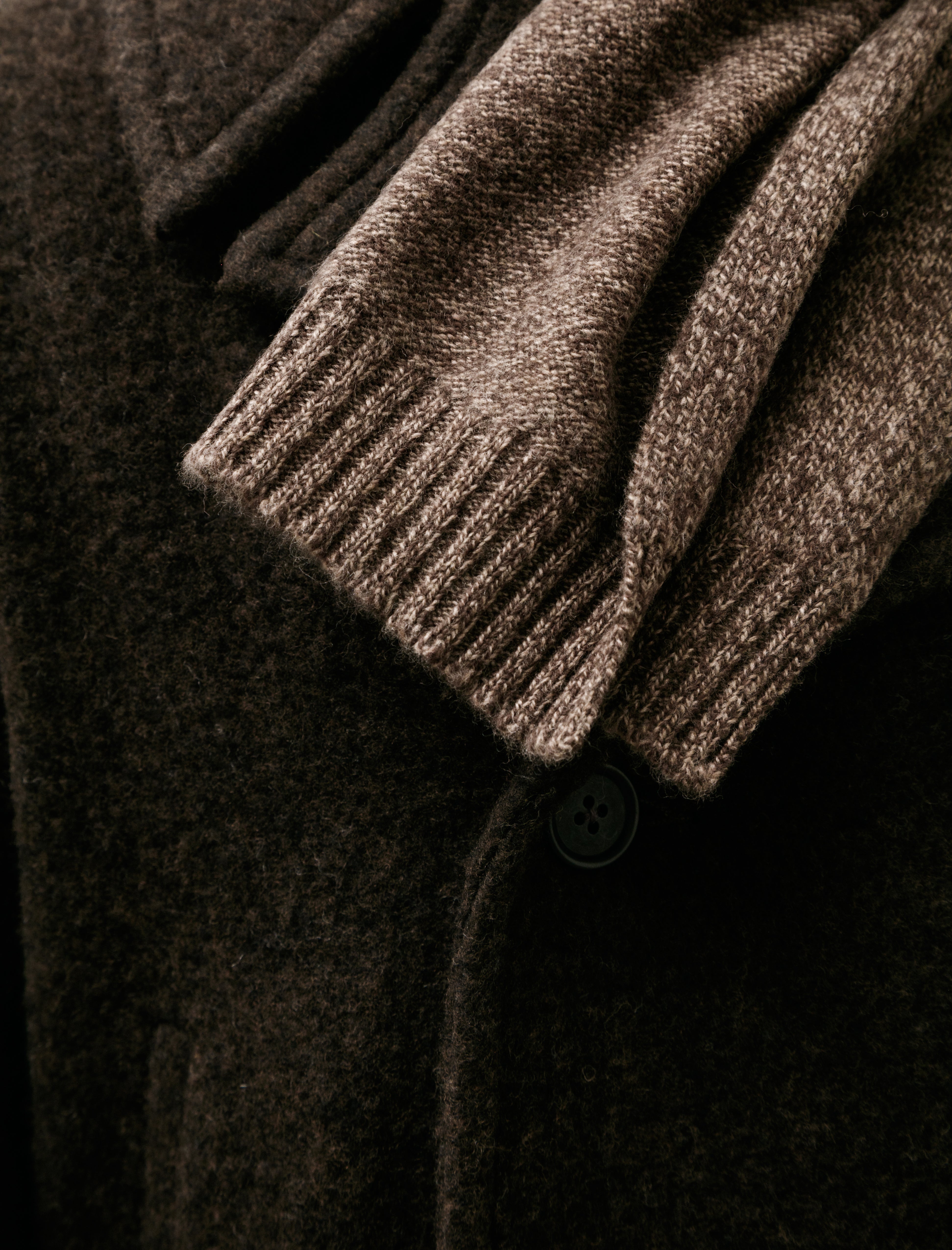 Evan Kinori Knit Scarf Wool Melange Brown Beige