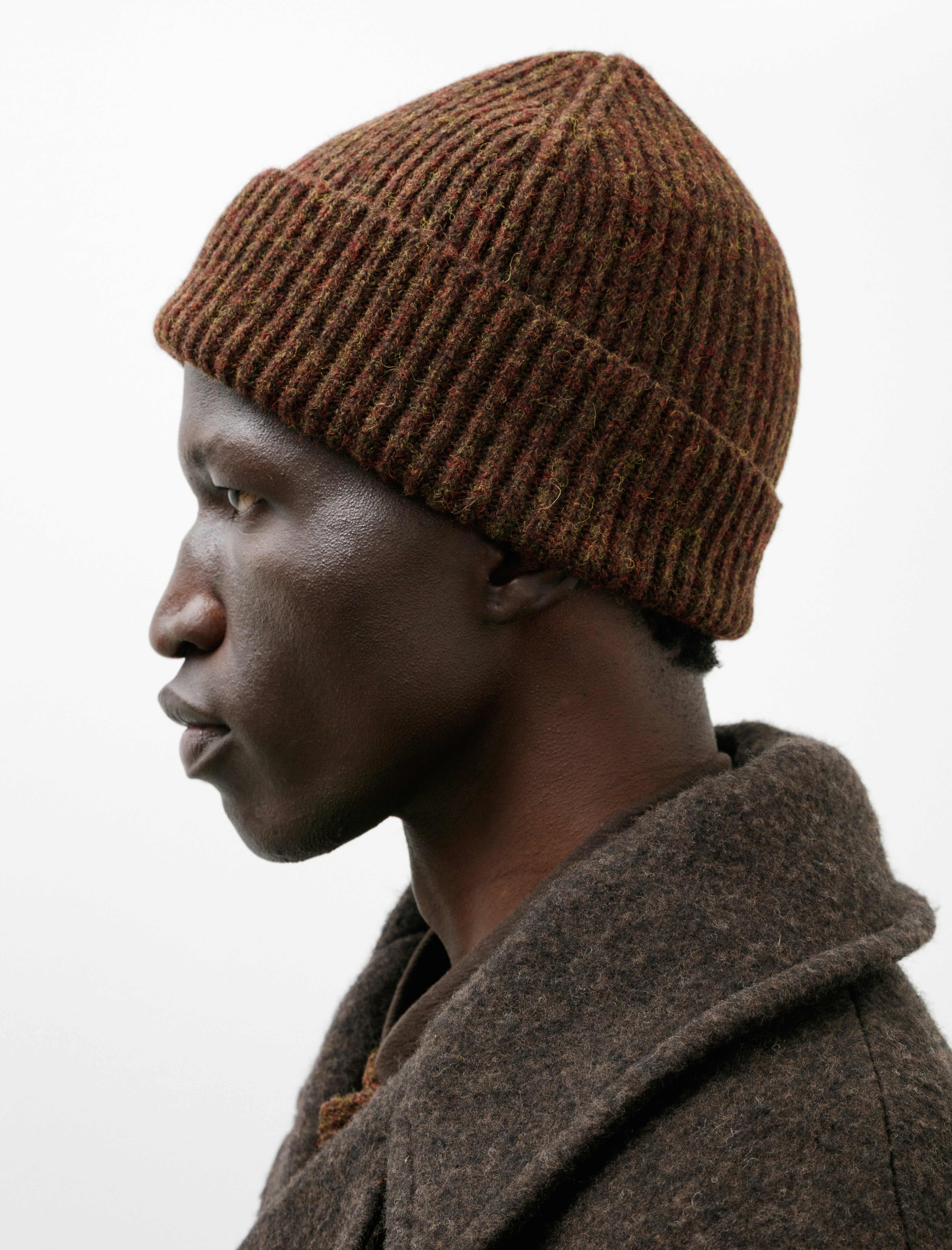 Evan Kinori Knit Hat Top Dyed Wool Dark Olive