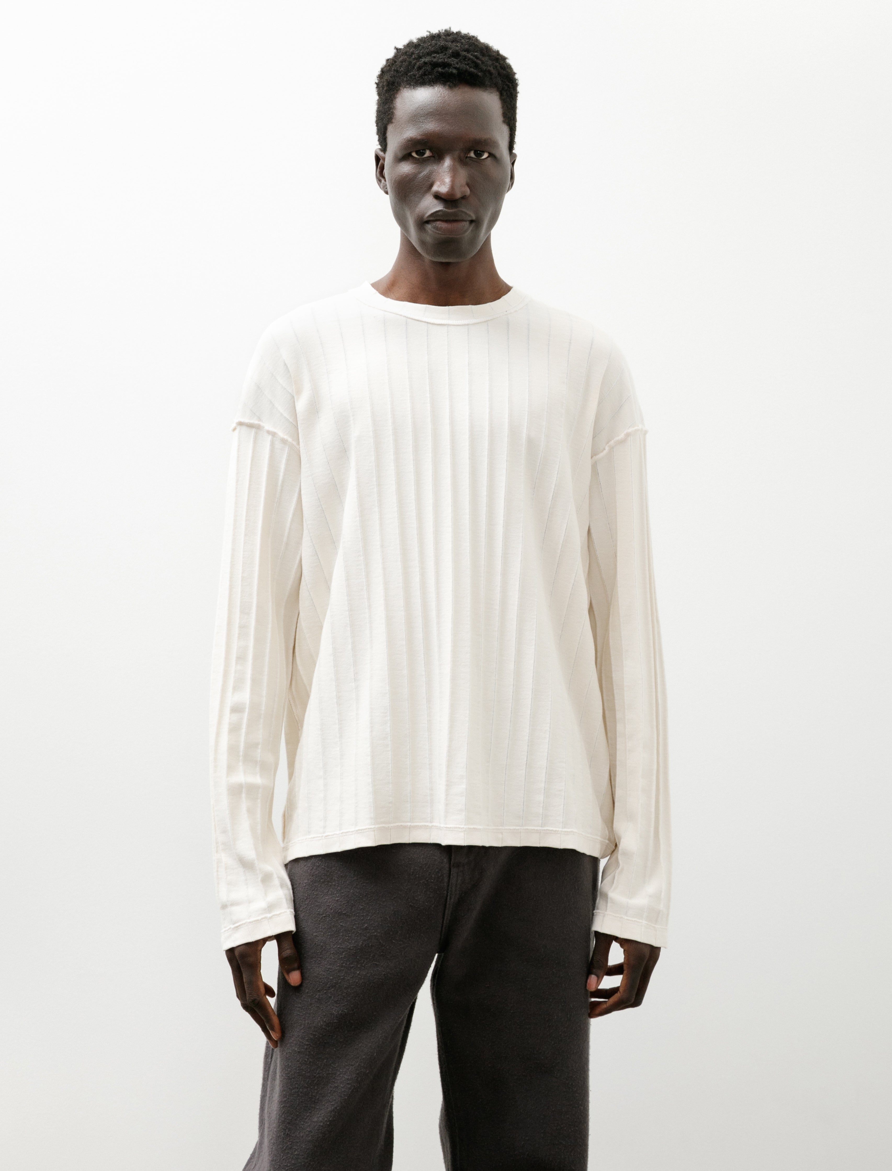 mfpen Round Neck Sweater Ecru Inverted Ajour Stripe