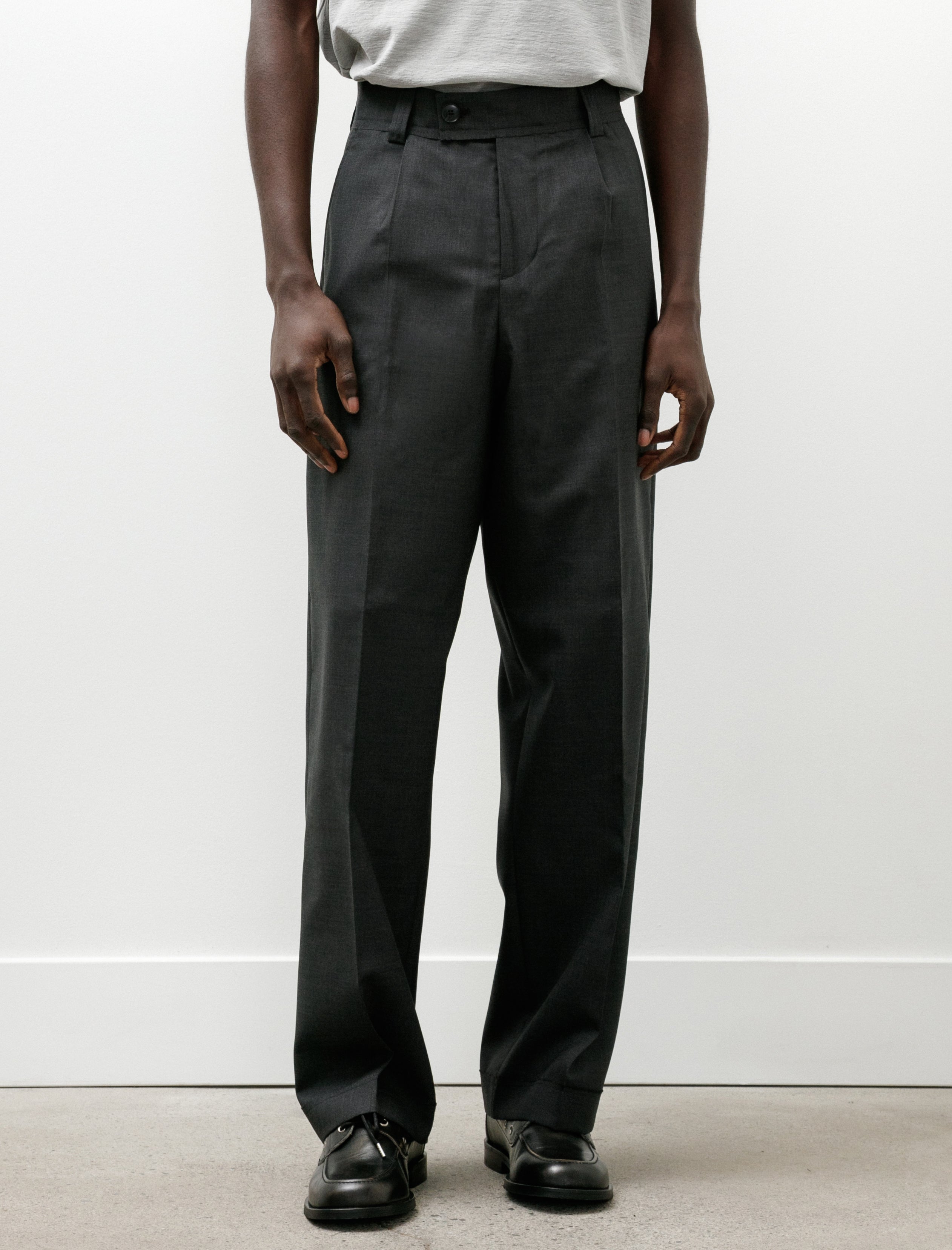 mfpen Patch Trousers Dark Grey Dry Wool