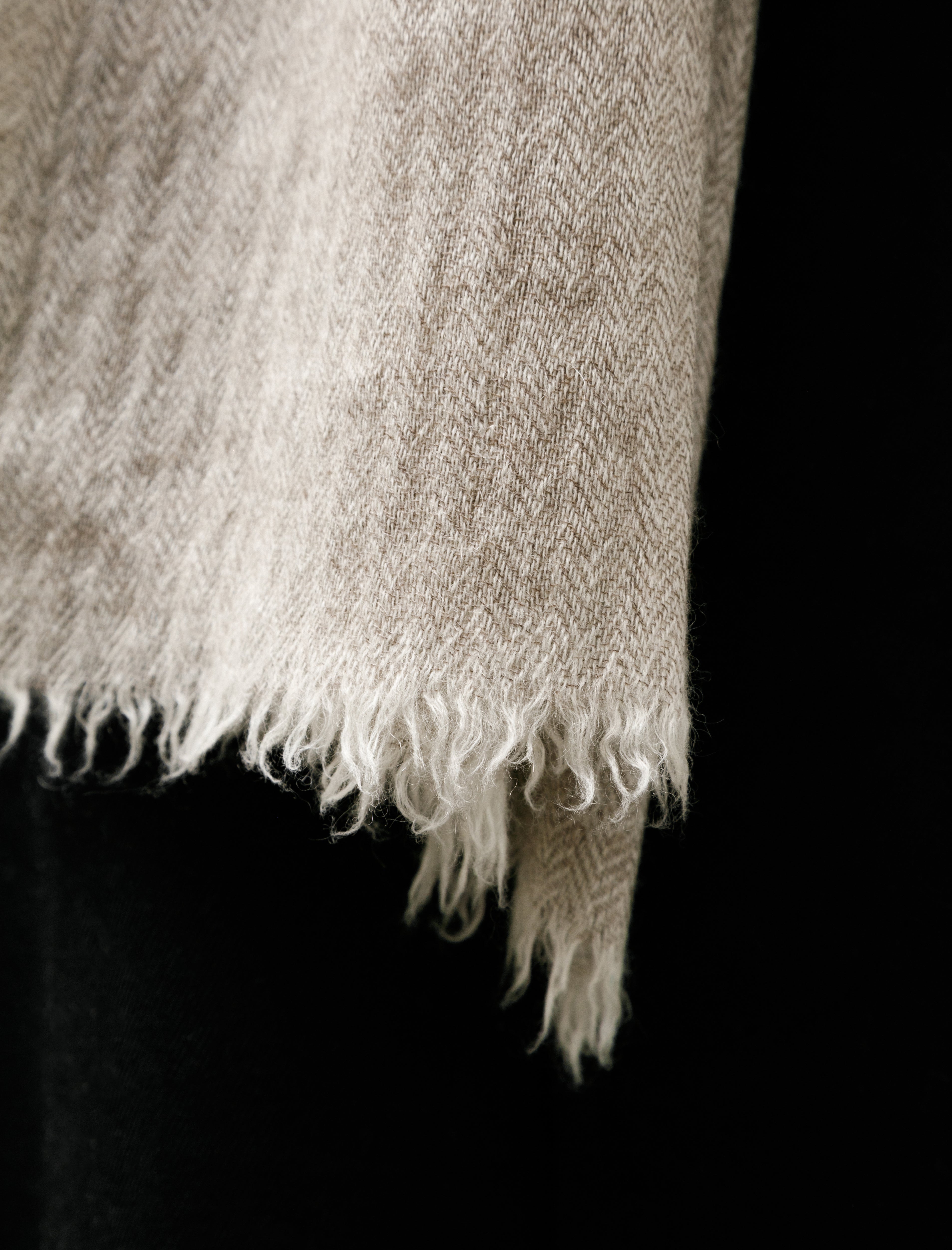 Norlha Prince Herringbone Scarf Natural Yak White/Grey/Brown