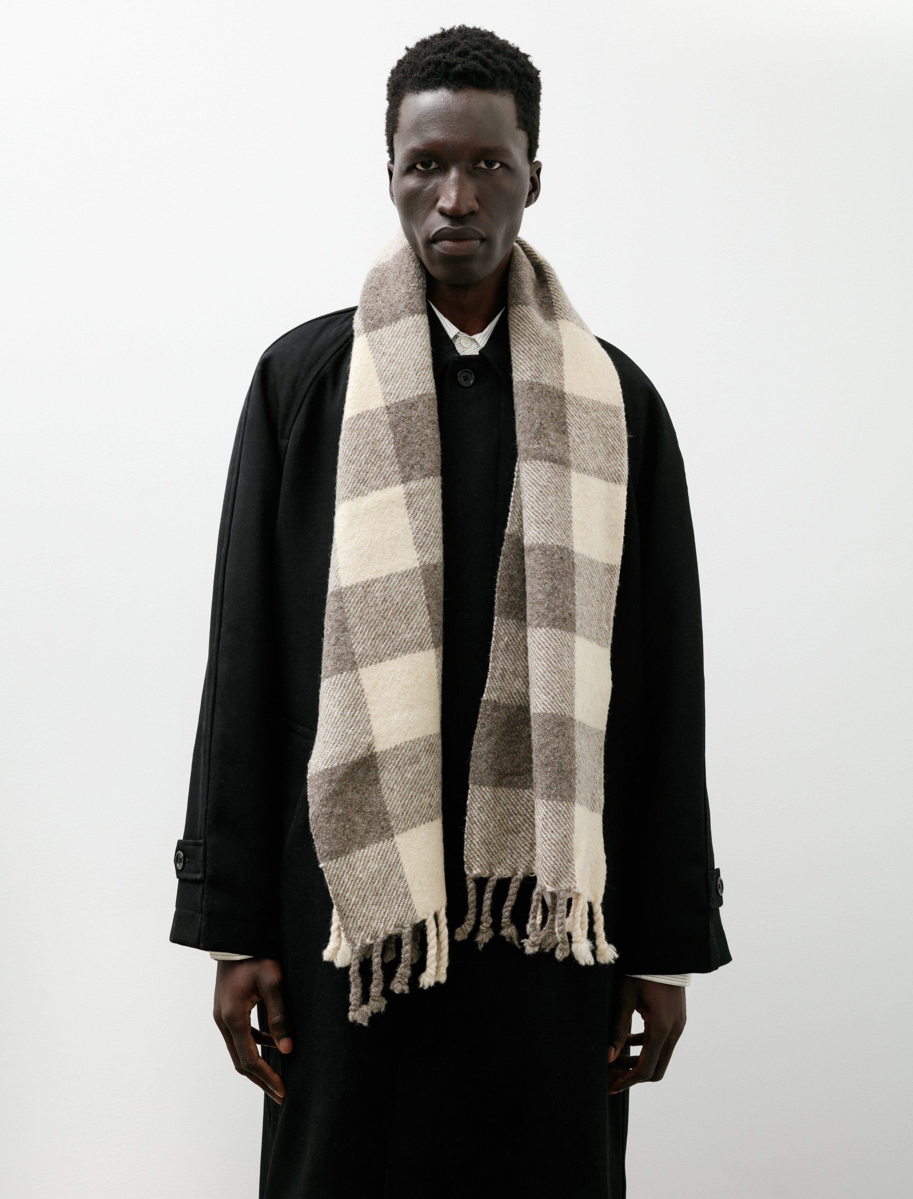 Dana Lee Brown Felted Blanket Scarf Broad Check Sheep's Grey